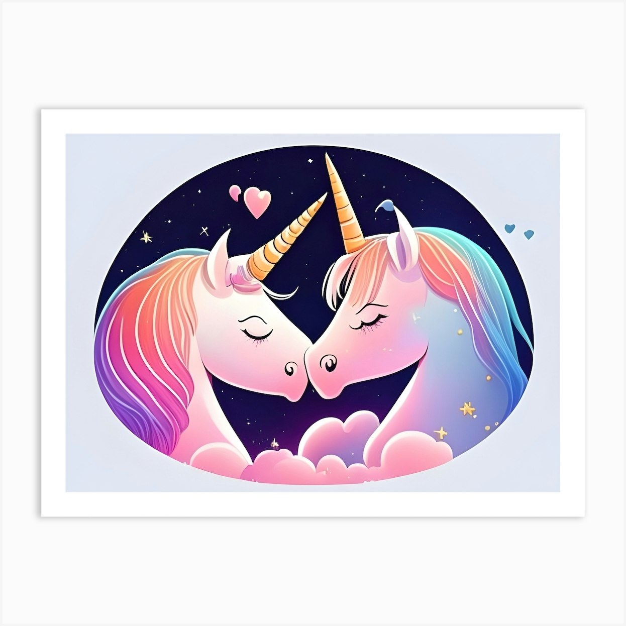 Unicorns Kissing Art Print by XrayMay Fy