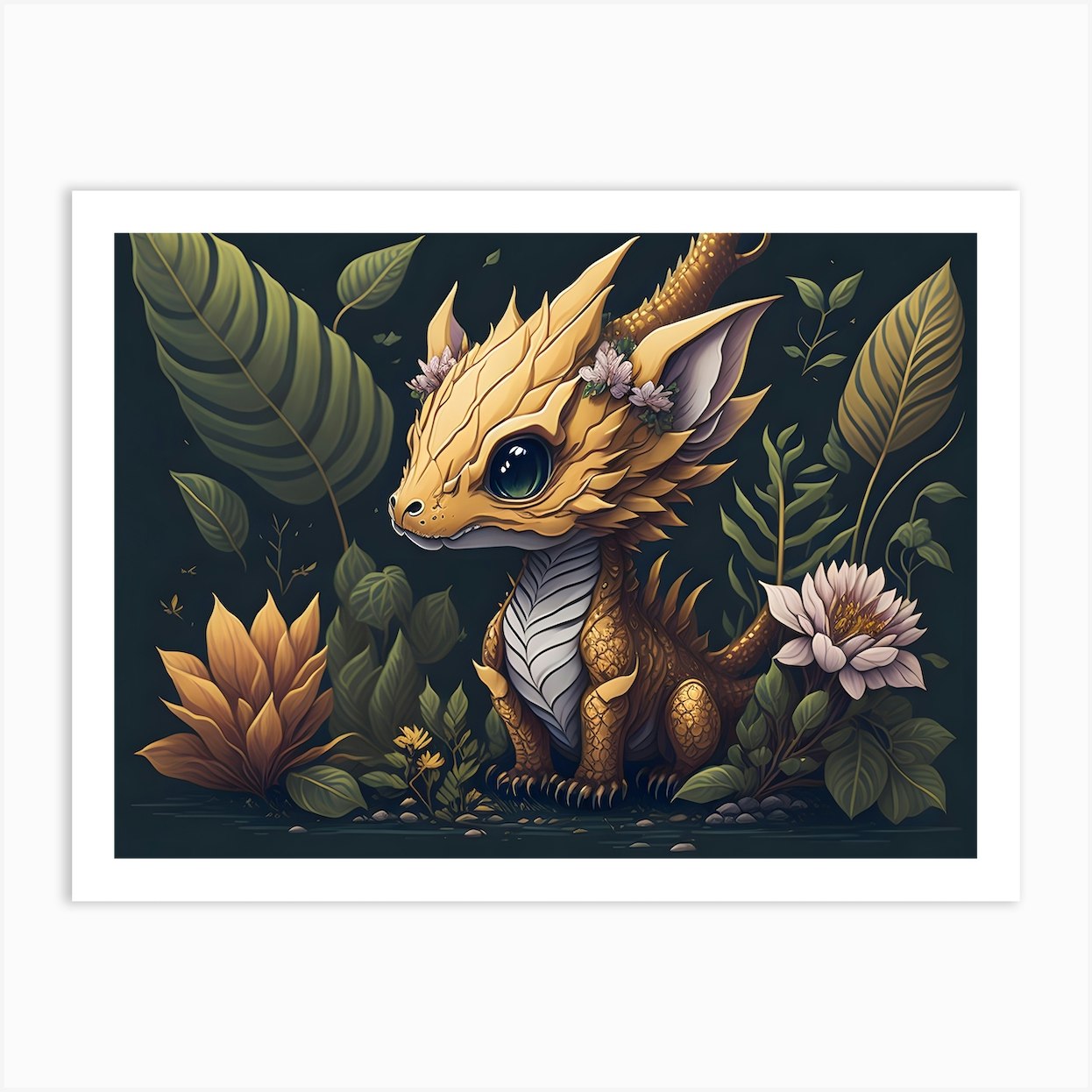 Cute Golden Dragon Art Print by 1xMerch - Fy