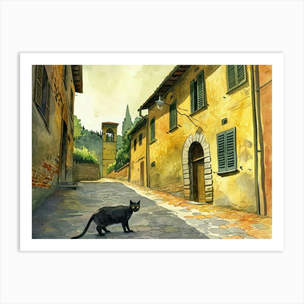 Black Cat In Arezzo Italy Street Art Watercolour Painting 3 Art