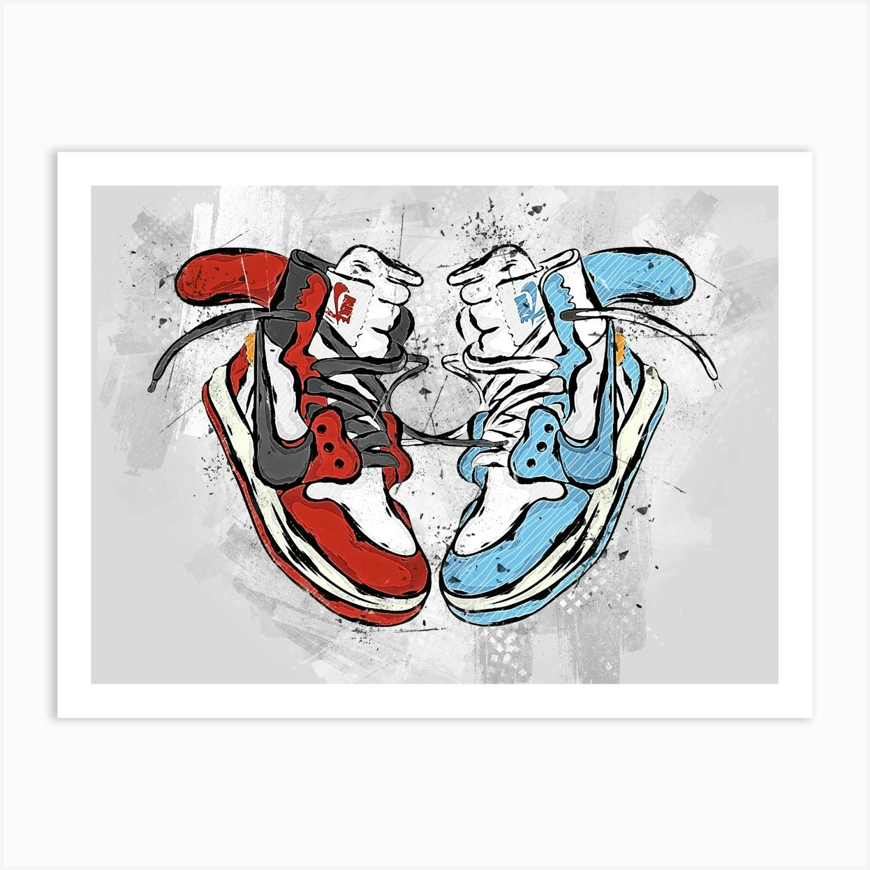 PRINT Basketball Shoes Art Print, Air Jordans Color popular Contemporary Abstract Waterc