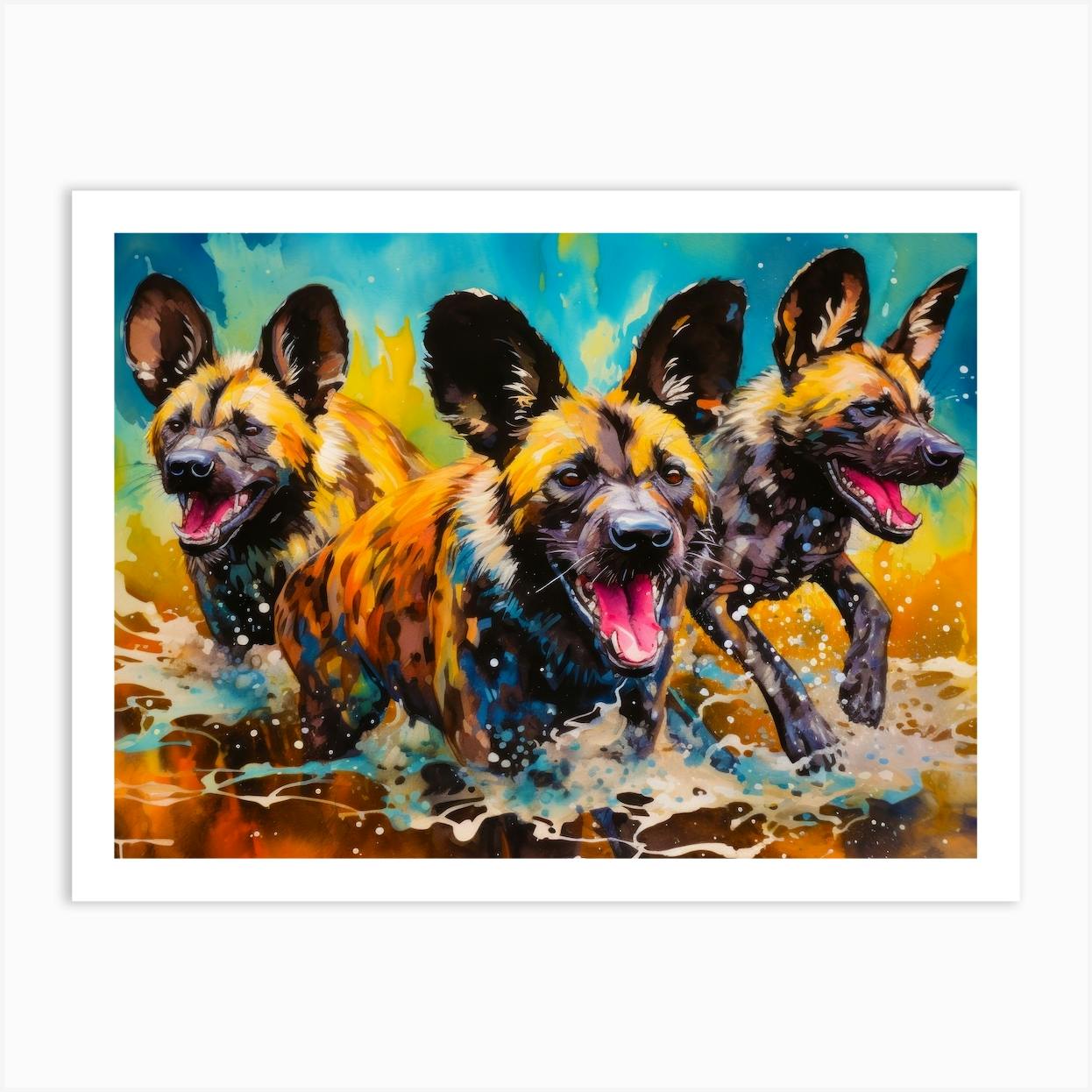 Paintings of store dogs on canvas