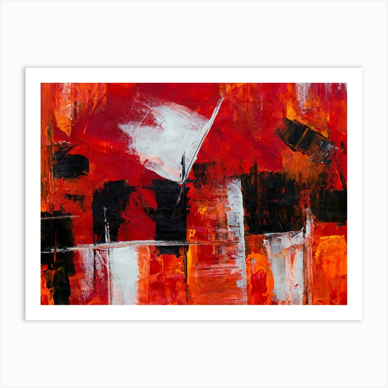 Abstract Painting, Oil On Canvas, Red Color Art Print by UpCreative Fy