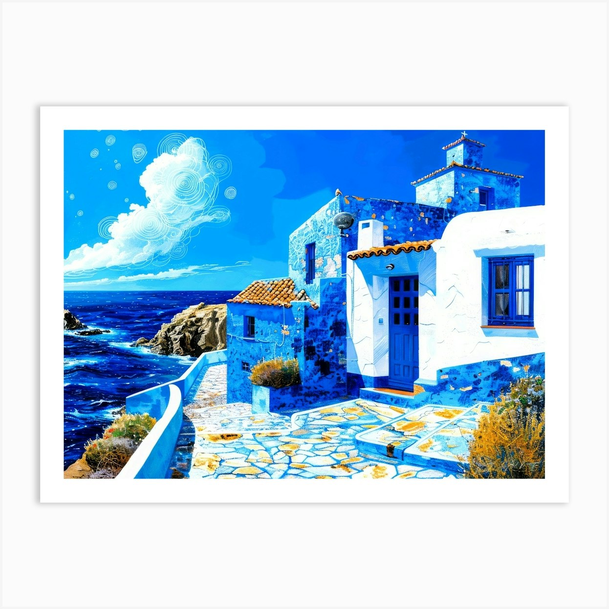 Seaside Beachfront - House By Sea Art Print by SykArt Designs - Fy