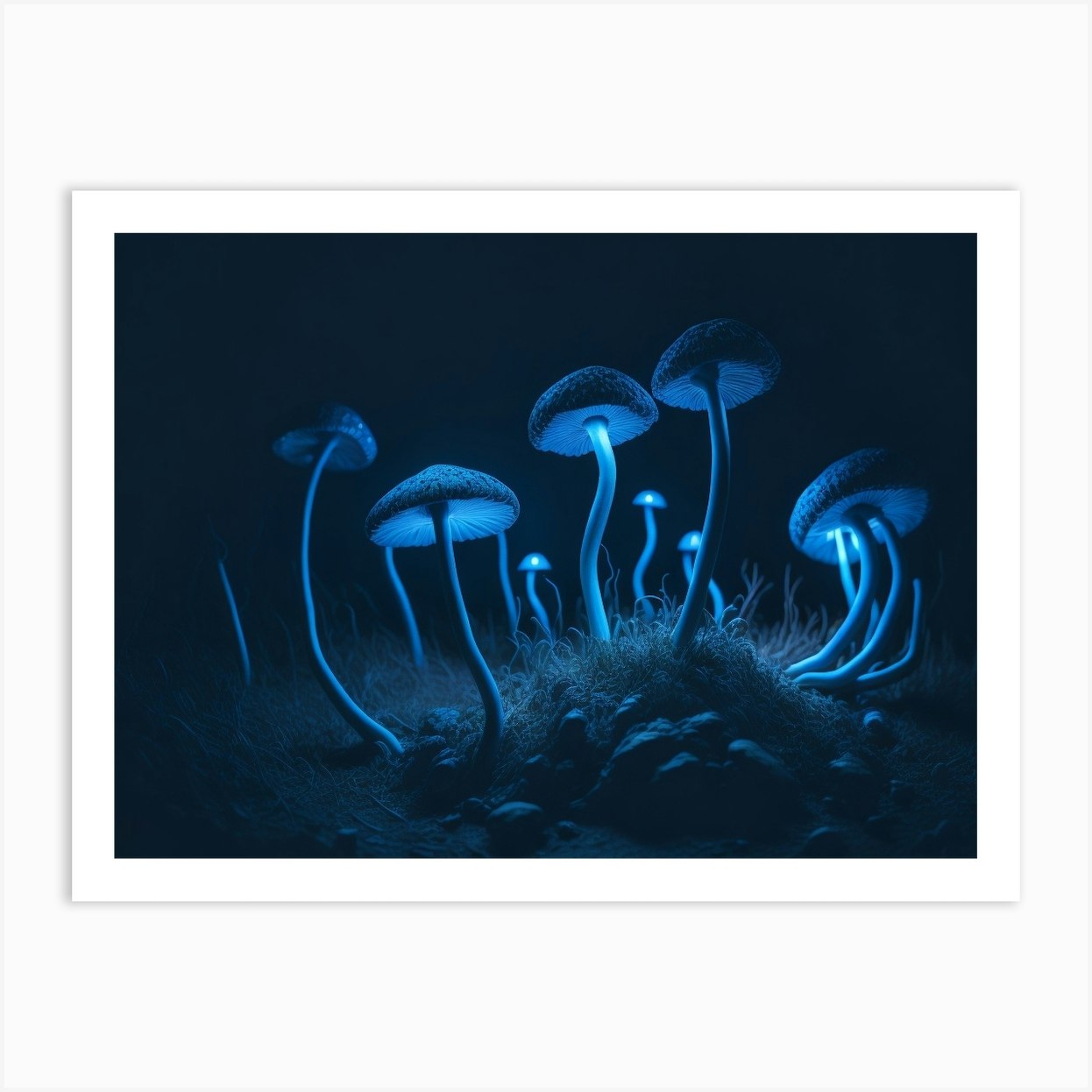 Neon Blue Mushrooms (15) Art Print by 1xMerch - Fy