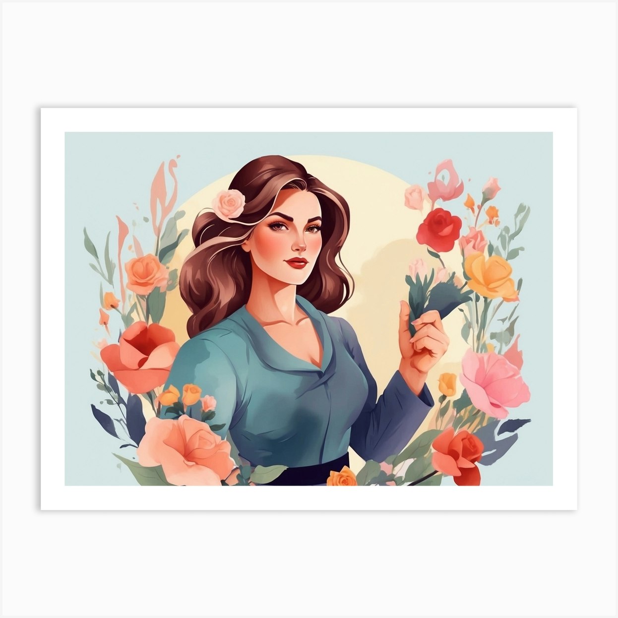 Illustration Of A Woman Holding Flowers Art Print By Balram Giri Fy