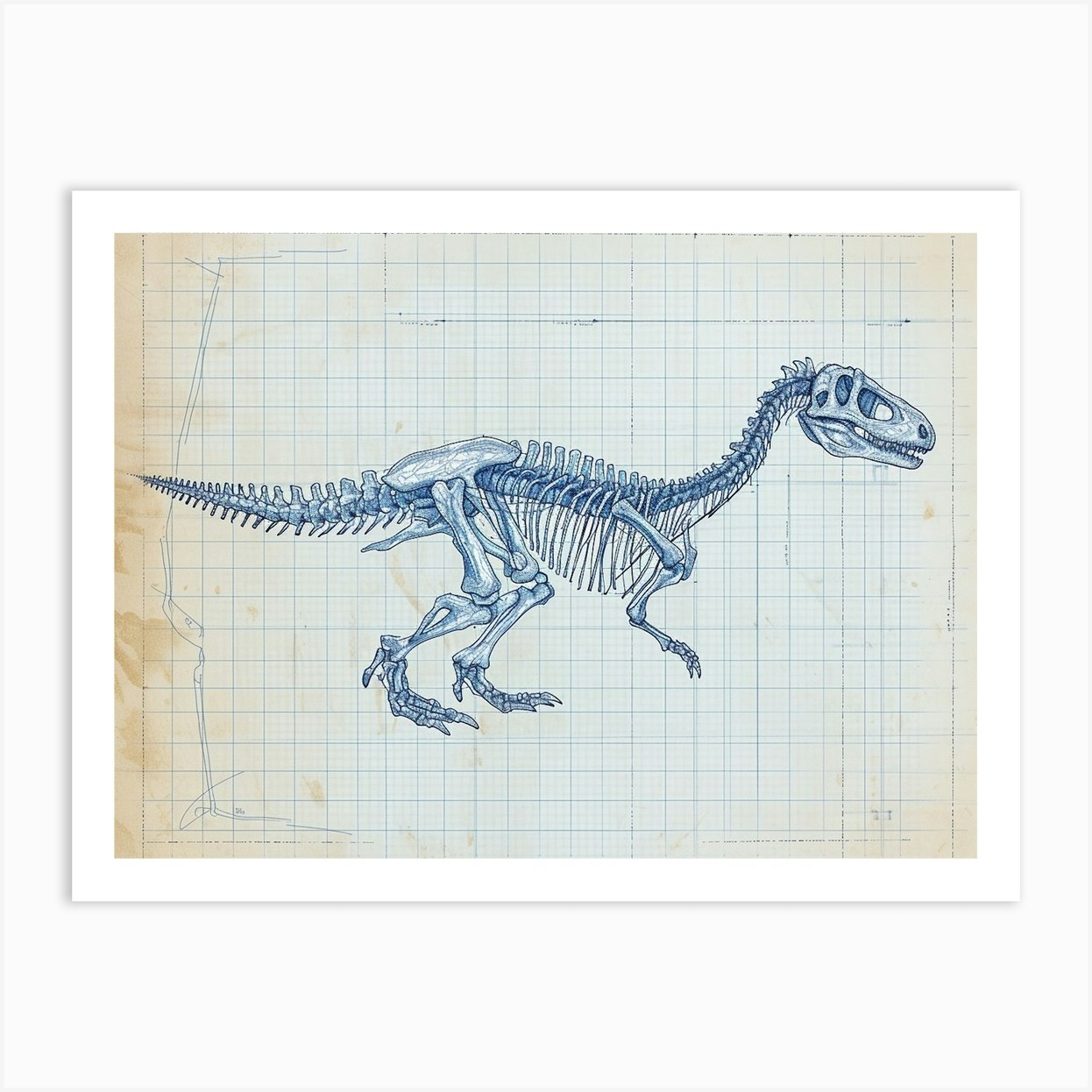 Compsognathus Dinosaur Skeleton Blueprint 1 Art Print by Dino Delights - Fy