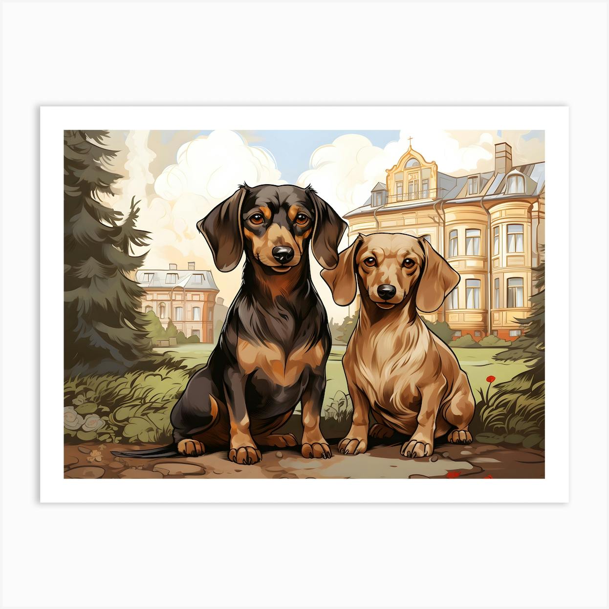 Dachshund Dogs On A Country Estate Art Print