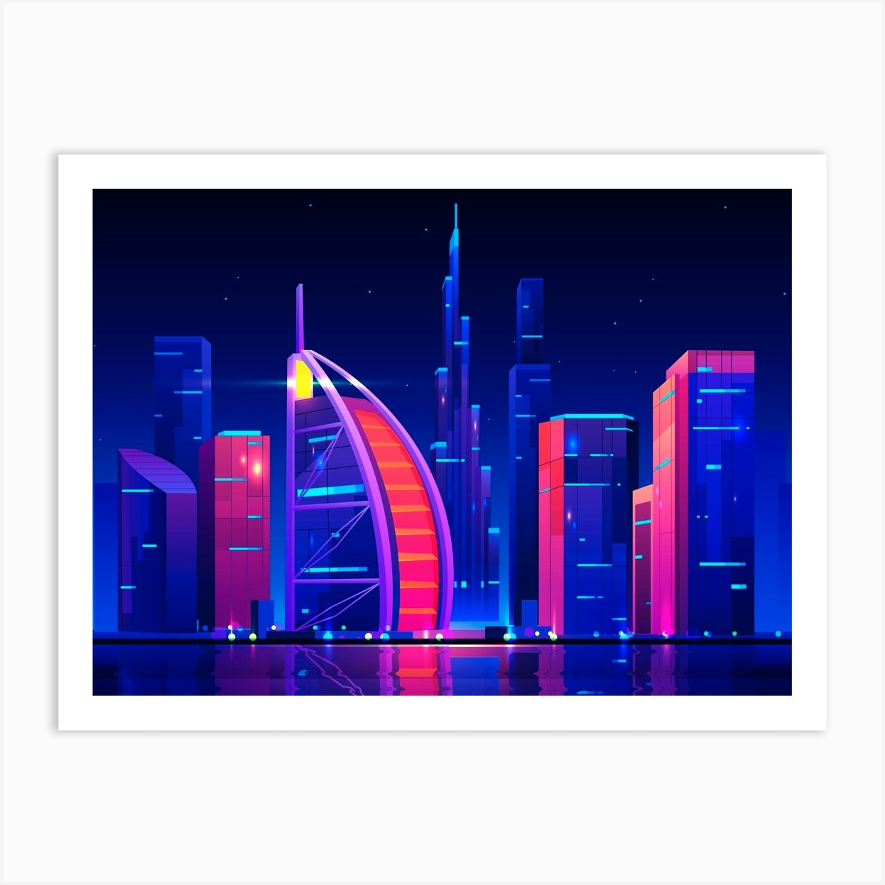 Synthwave Neon City - Dubai, United Arab Emirates Art Print By 