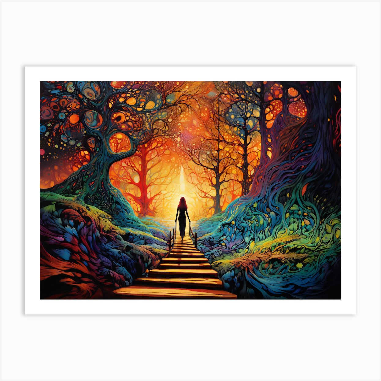 Chromatic Odyssey: A Woman's Journey in Vivid Colors Art Print by Boris ...