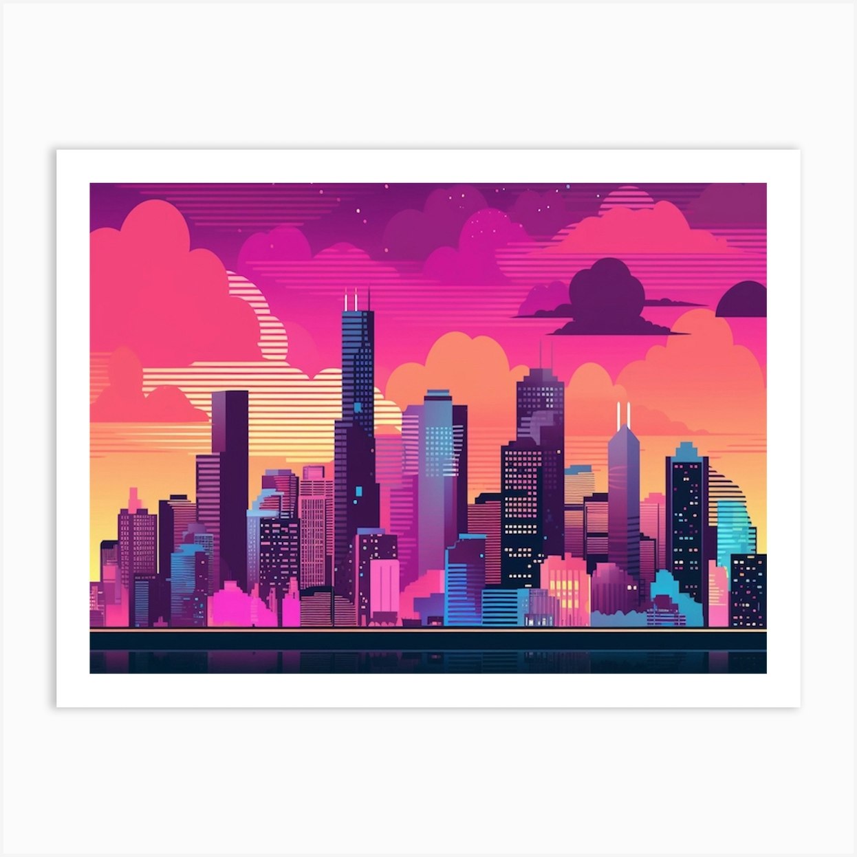 Miami Skyline Art Print by The Art of Adventure Fy