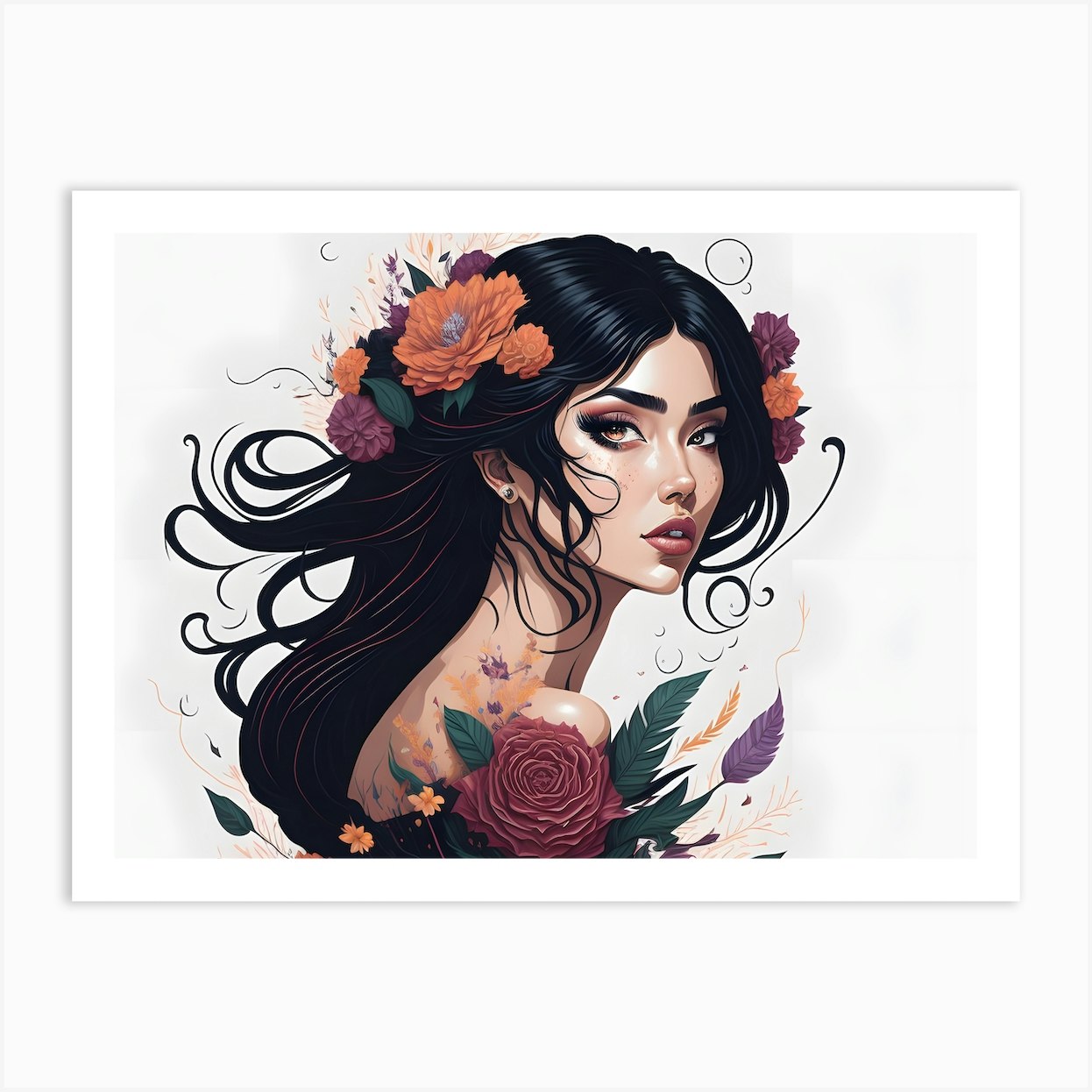 Floral Woman Portrait Art Art Print By 1xmerch Fy 