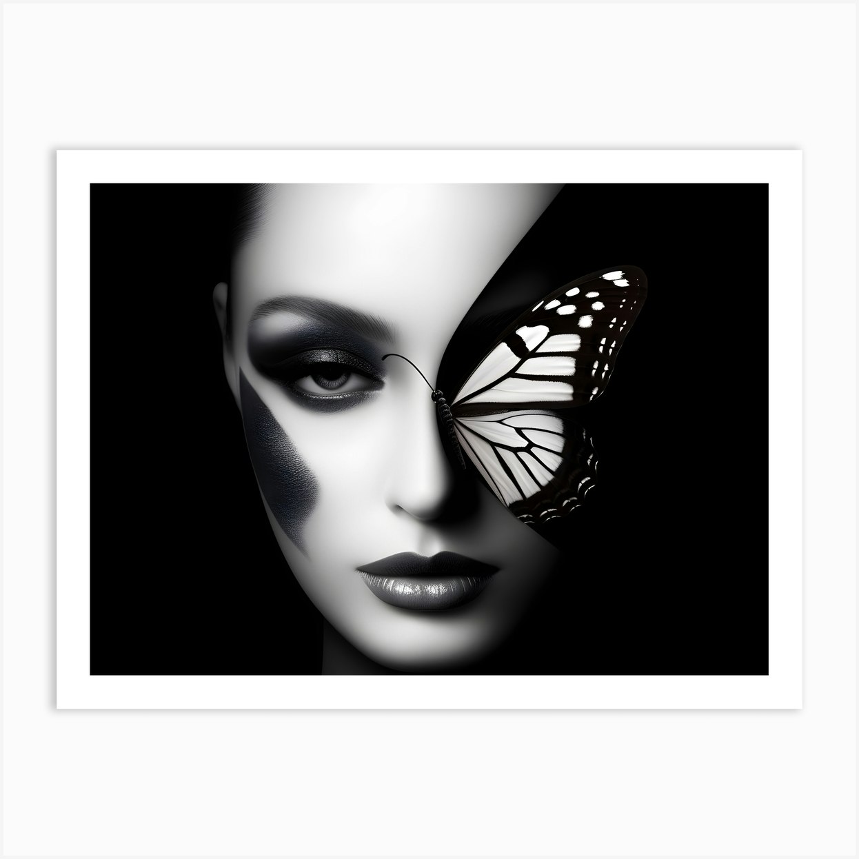 Monochromatic Butterfly Face Art Print by AIDigitalDreamer Fy