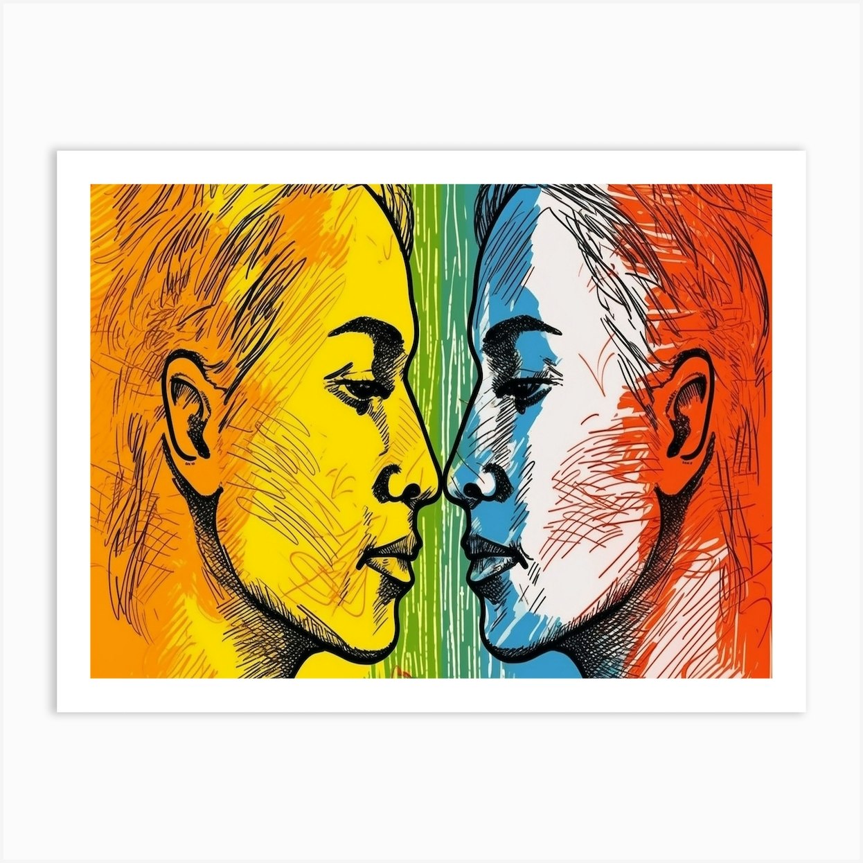 Two Women Facing Each Other Art Print By Artcanvasquest Fy 5682