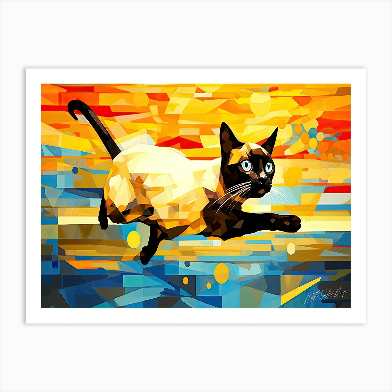 Cat Jumping High Siamese Cats Character Art Print by SykArt Designs Fy