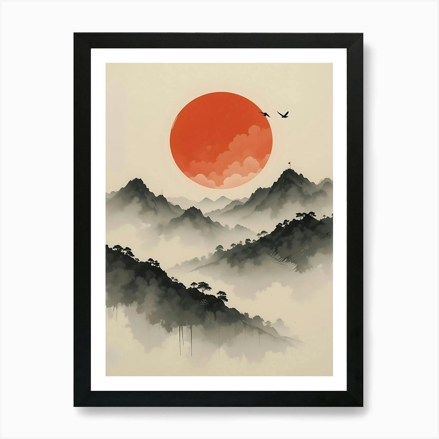 Red Moon Mountain Japan Art Print by Vicky Hanggara - Fy