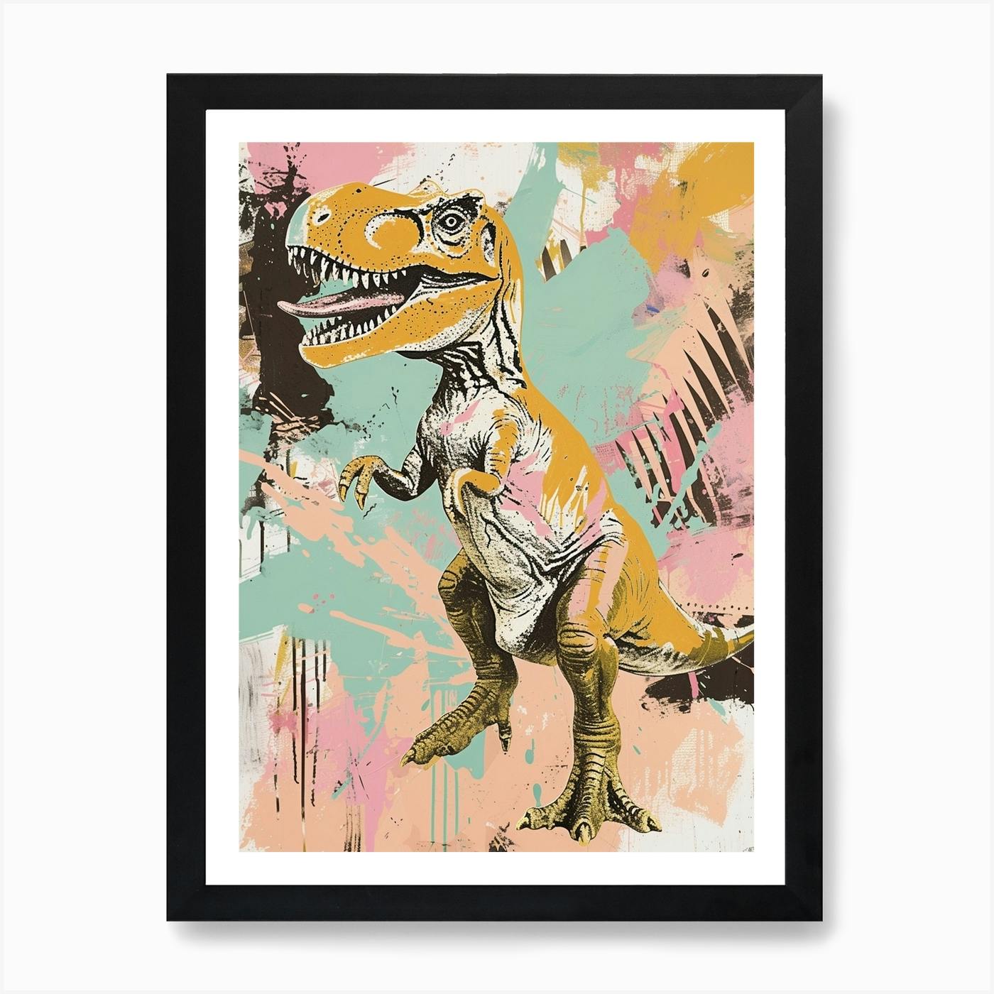 アート・デザイン・音楽 DINOSAUR DREAMS Psychedelic Dinosaur Roaring in Vivid Jungle Stock
