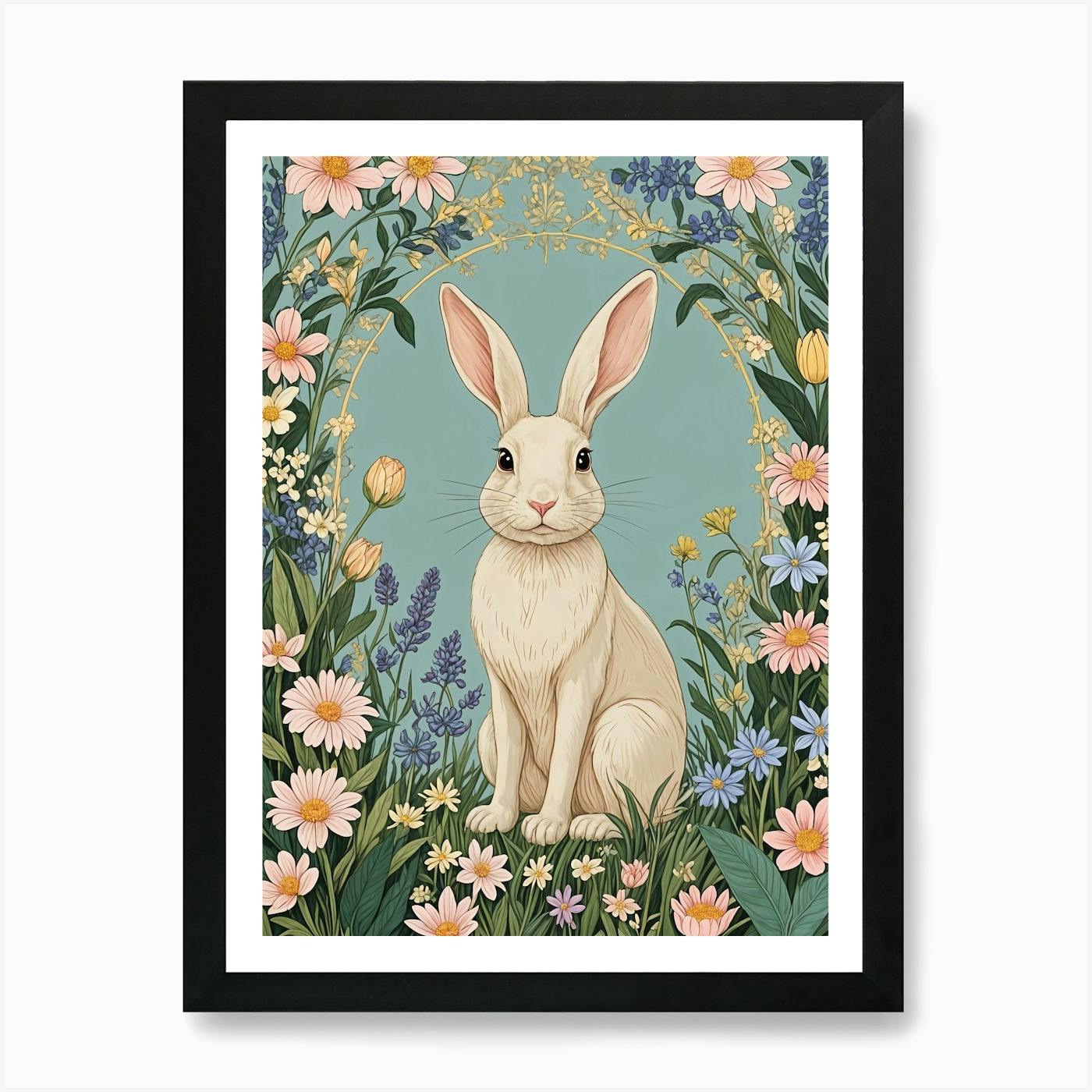 Two Rabbits In The Flower Garden Art Print by Daydream