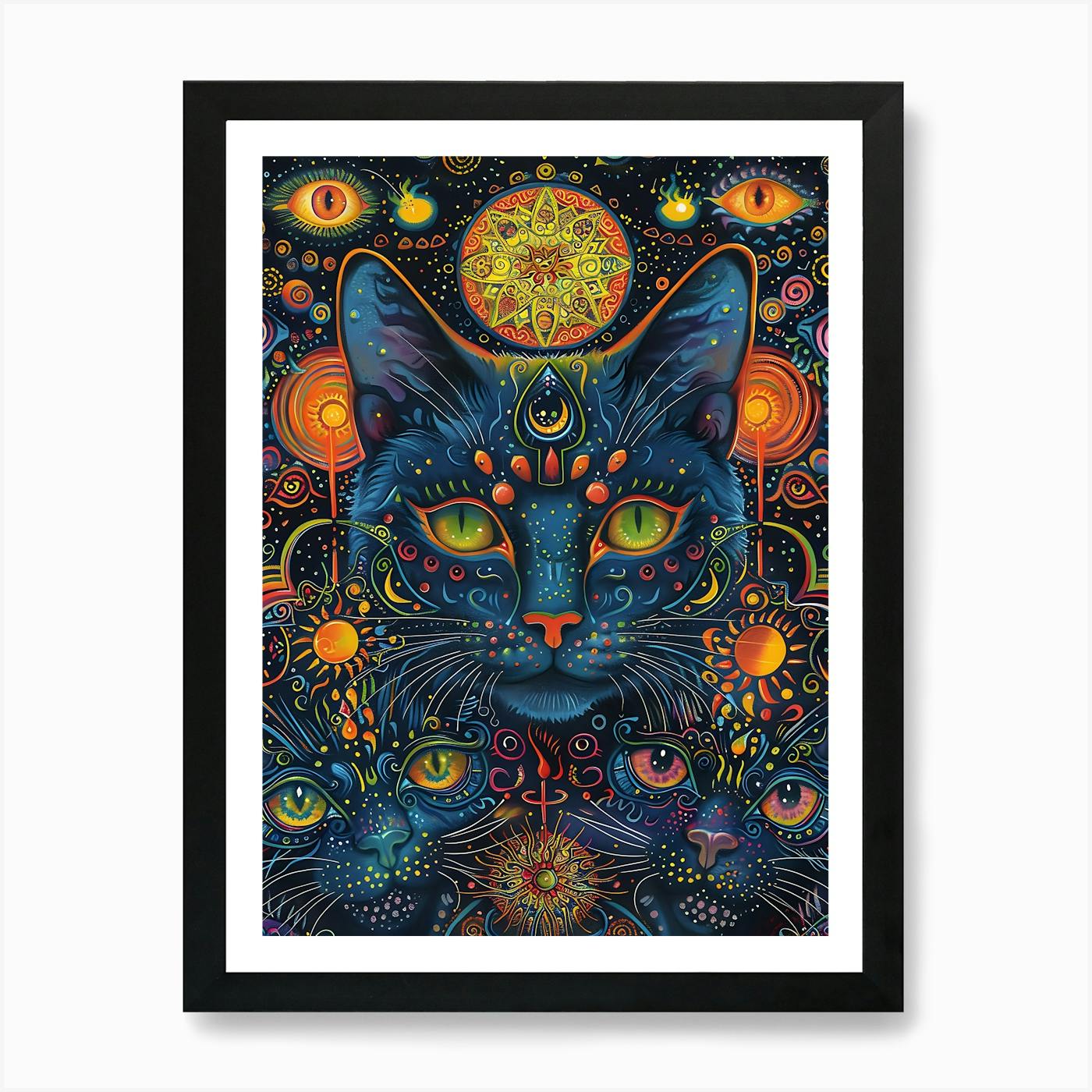 Psychedelic Cats Area Rug, Cartoon Cats Area Rug, Witchcraft Cats outlet Area Rug, Raving Cartoon Cats Area Rug, Psychedelic Carpet