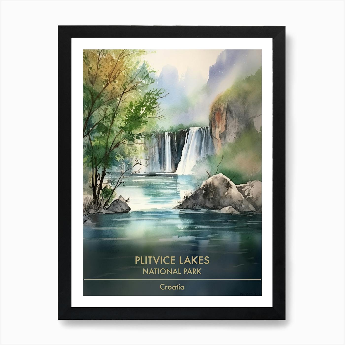 Plitvice Lakes National Park Art for Wall, Rocks Art for Wall, selling River Wall Art, Green Forest Painting on Canvas, Landscape of Croatia Print