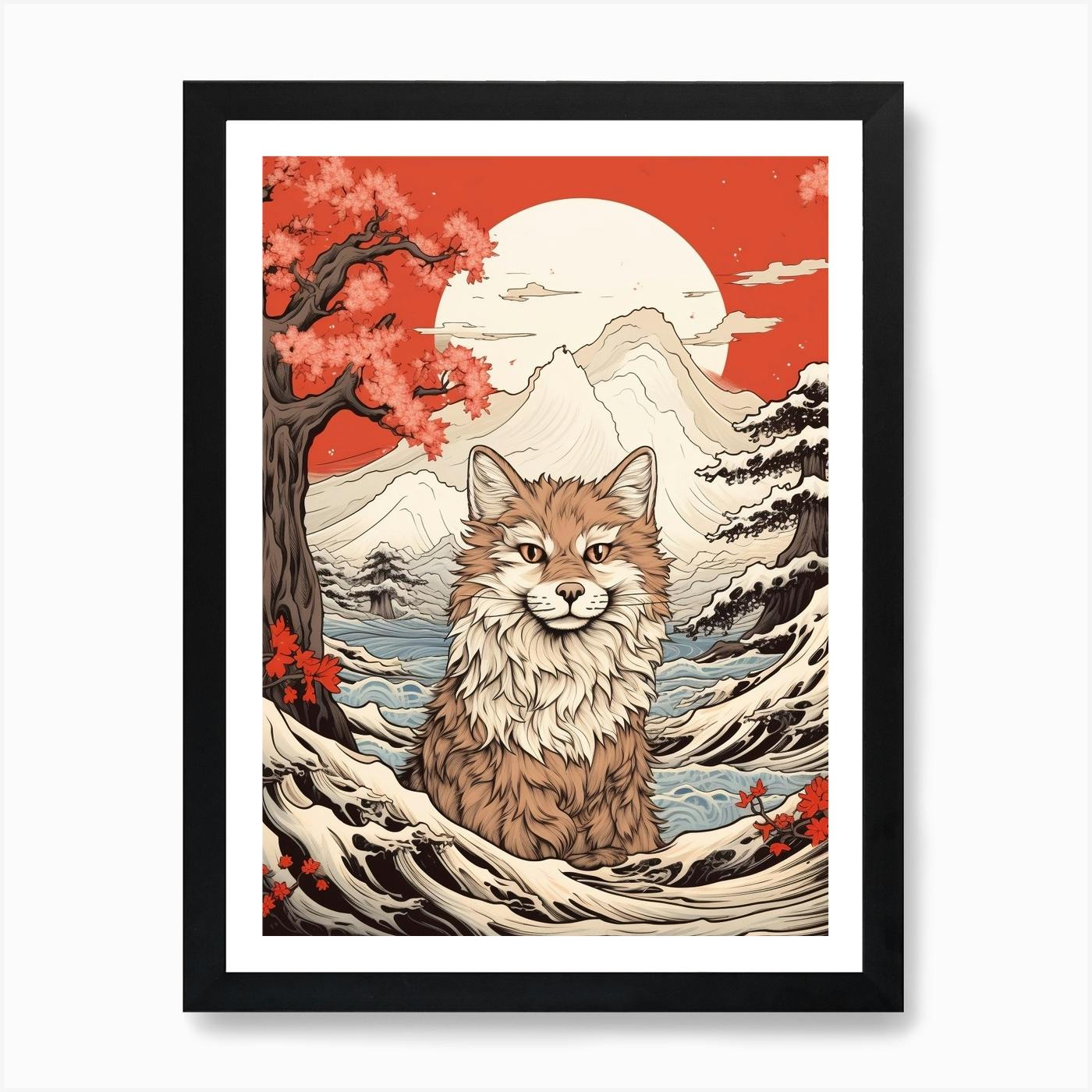 Red Fox Japanese Illustration 1 Art Print by FoxFables Gallery - Fy