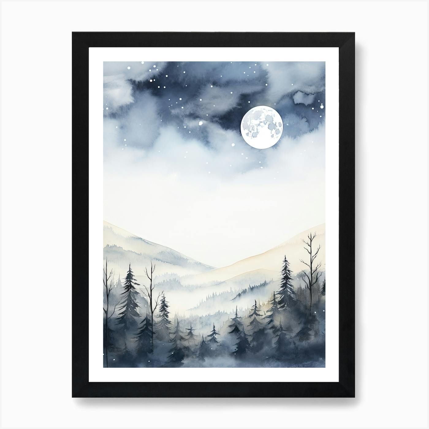 Full Moon In The Forest Art Print by WaveArt Studios - Fy