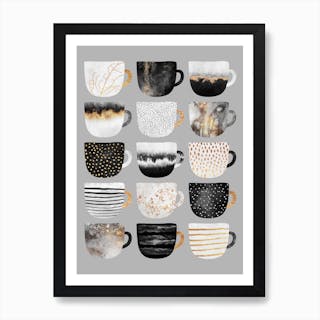 Pretty Coffee Cups 3 - Grey Wall Art Print 