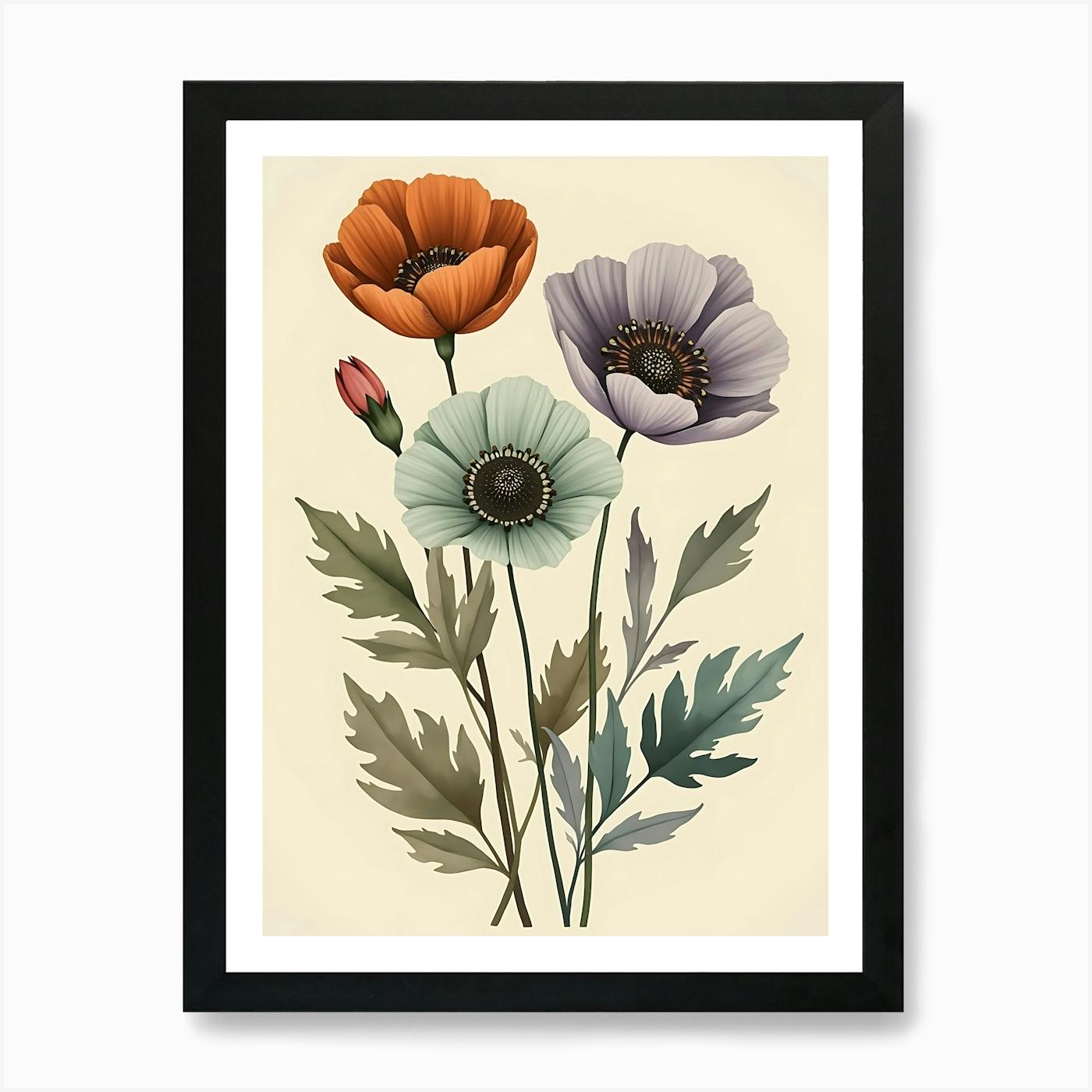 Anemones Flower Vintage Botanical 3 Art Print by Whimsical