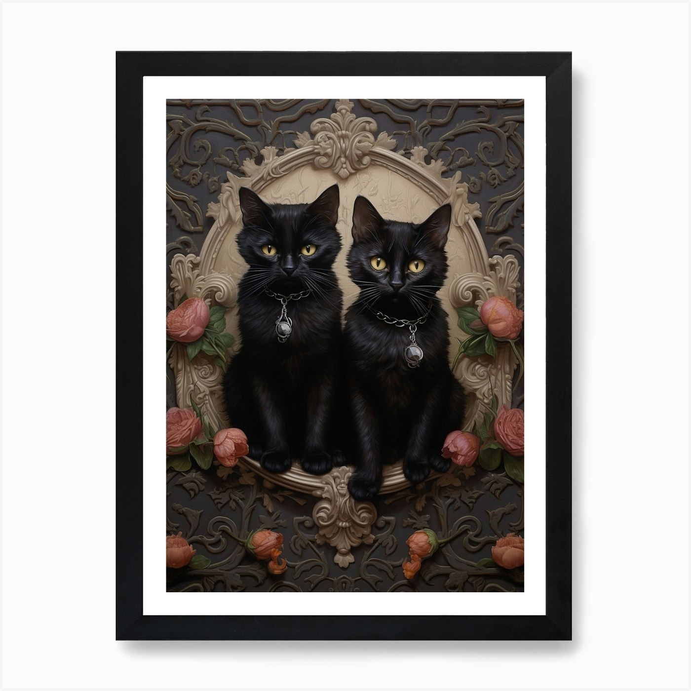 Two Medieval Black Cats Rococo Style 3 Art Print by Meowsterpieces - Fy