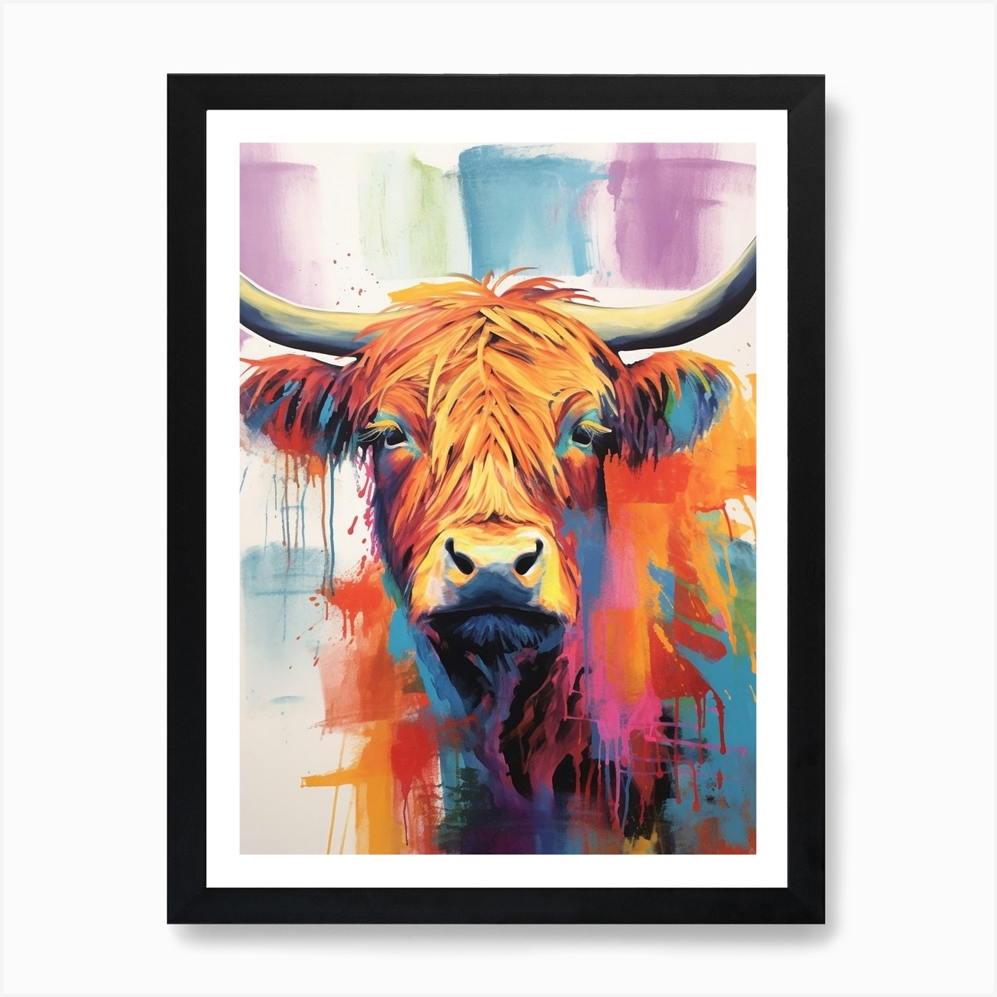 Highland Cow Screen Print Inspired 3 Art Print by PopArt Pals - Fy