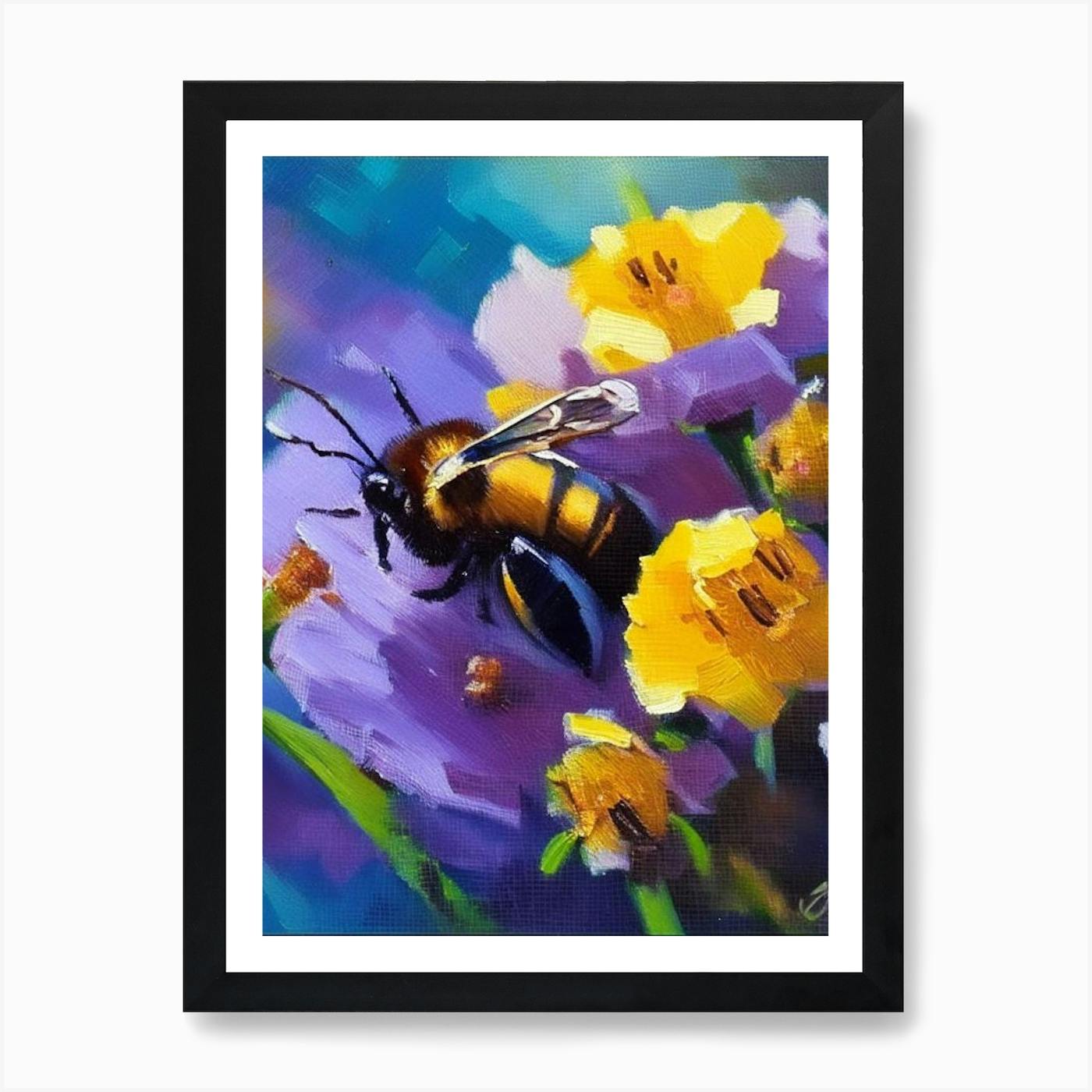 Buzzing high quality Bee with Purple Flower - Acrylic Print