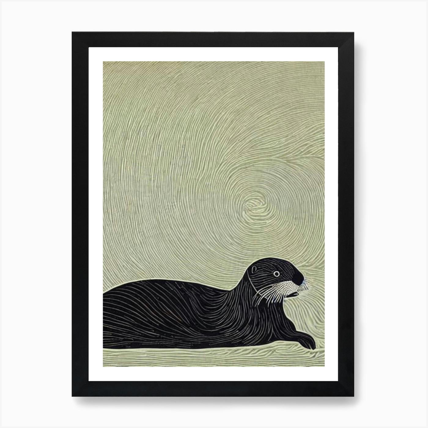 Sea Otter shop linocut, SeaOtter hand printed, Original Linocut print, Marine life art, Unframed art print