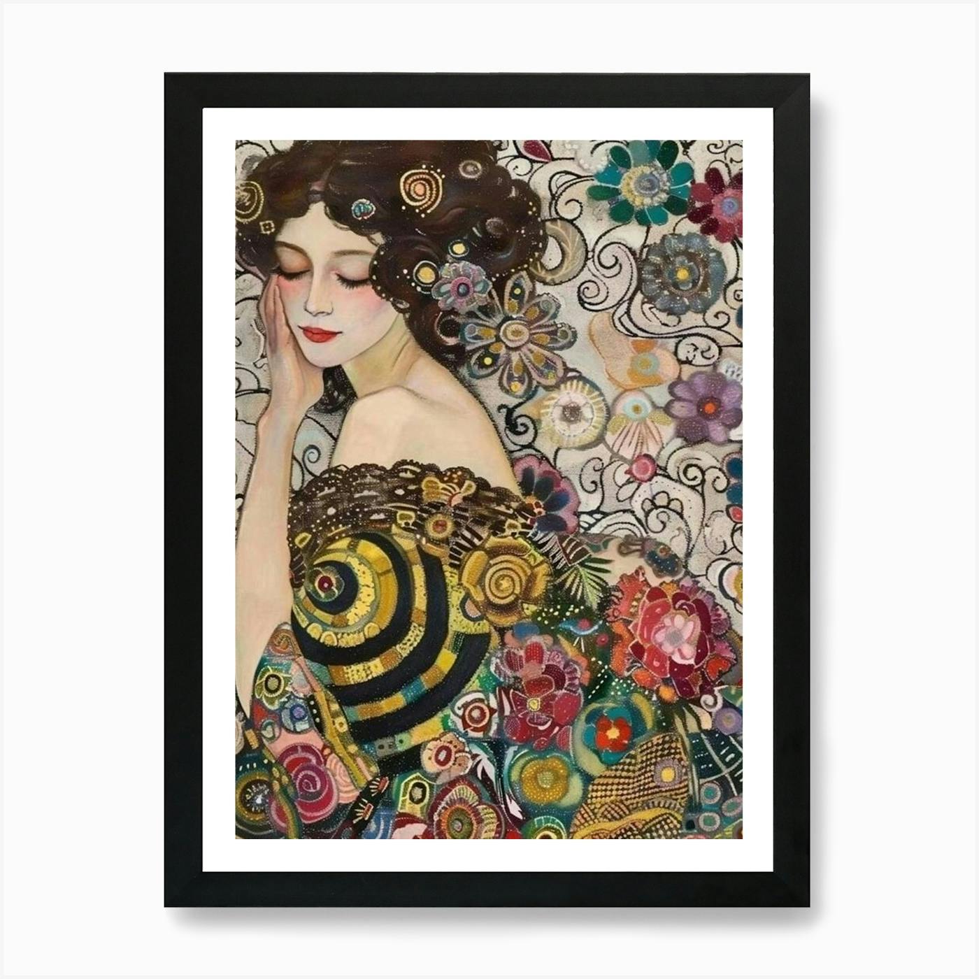 Woman with Flowers. Gustav Klimt Style Art Print by