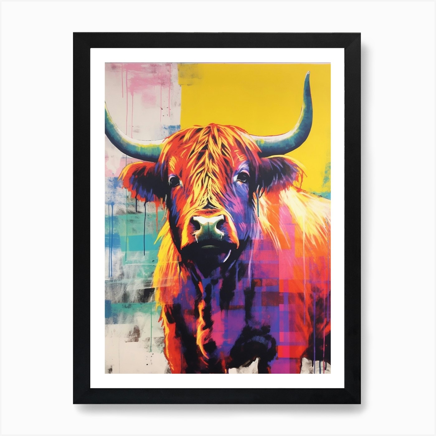 Highland Cow Screen Print Inspired 4 Art Print by PopArt Pals - Fy