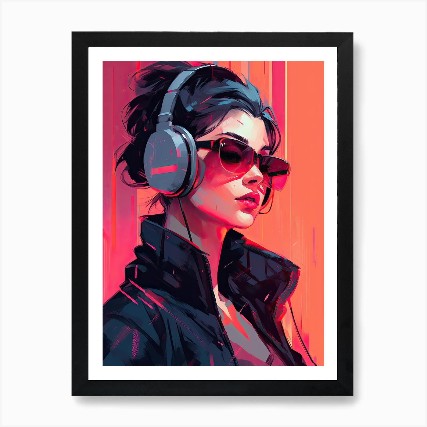 Girl With Headphones Art Print by Yk_Designer - Fy