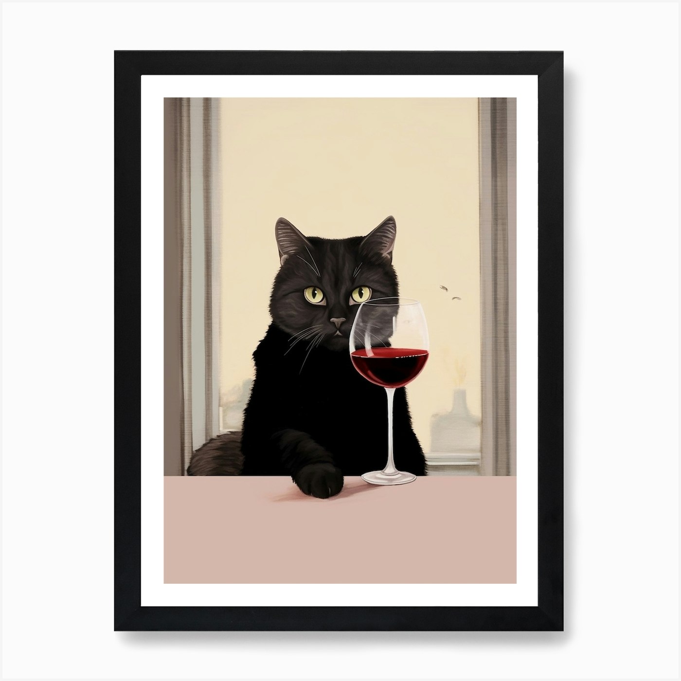 Wine For One Cat Drinking Wine 1 Kitchen Kitchen Dining Room Art Print ...