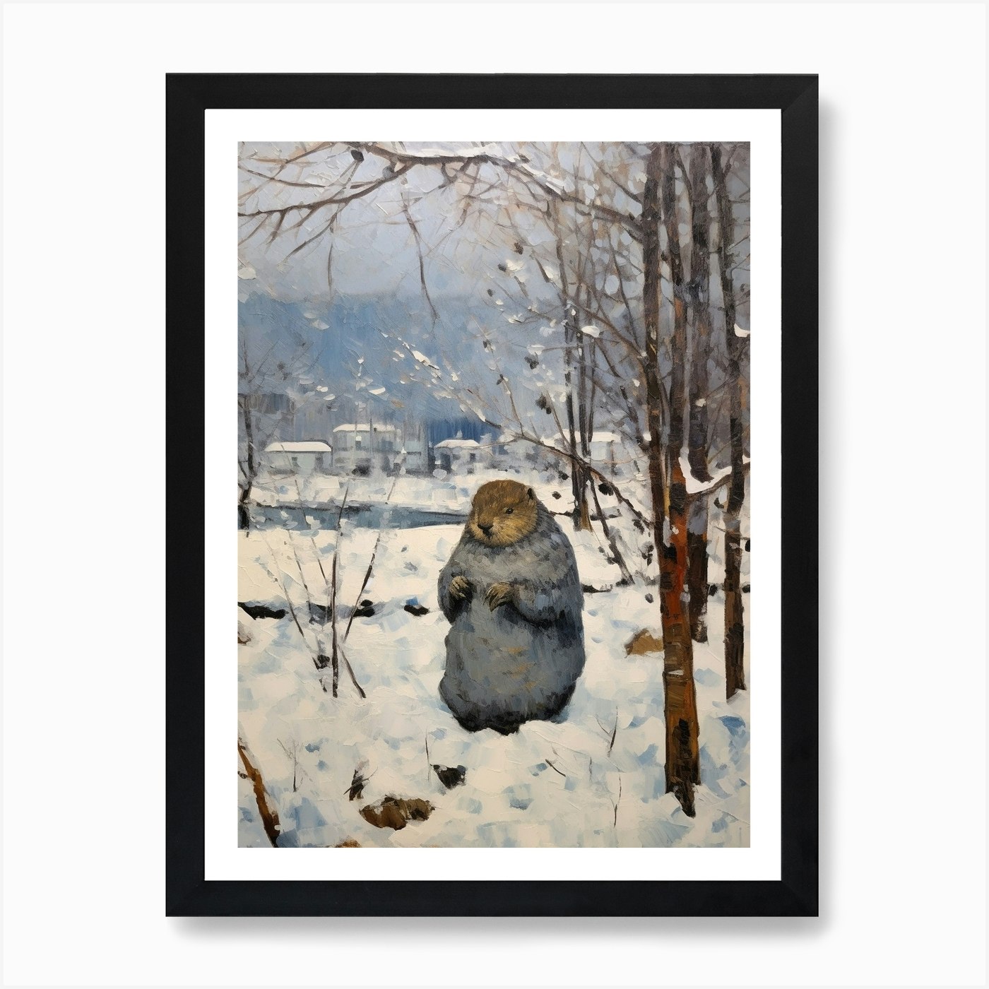 Vintage Winter Animal Painting Woodchuck 1 Art Print by Bon Hiver