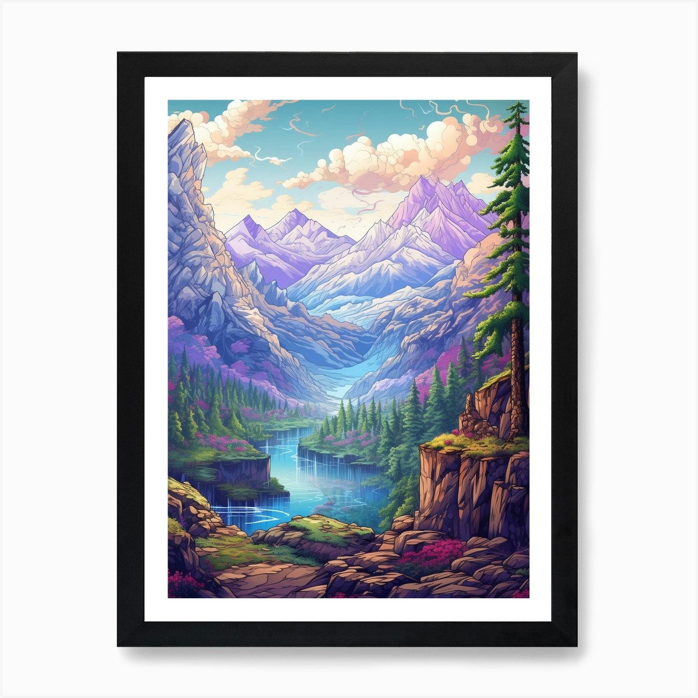 Mountainscape Pixel Art 2 Art Print by PixelPerfect - Fy