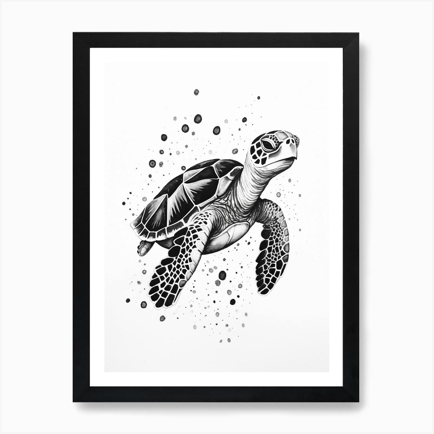 Signed outlet charcoal turtle print