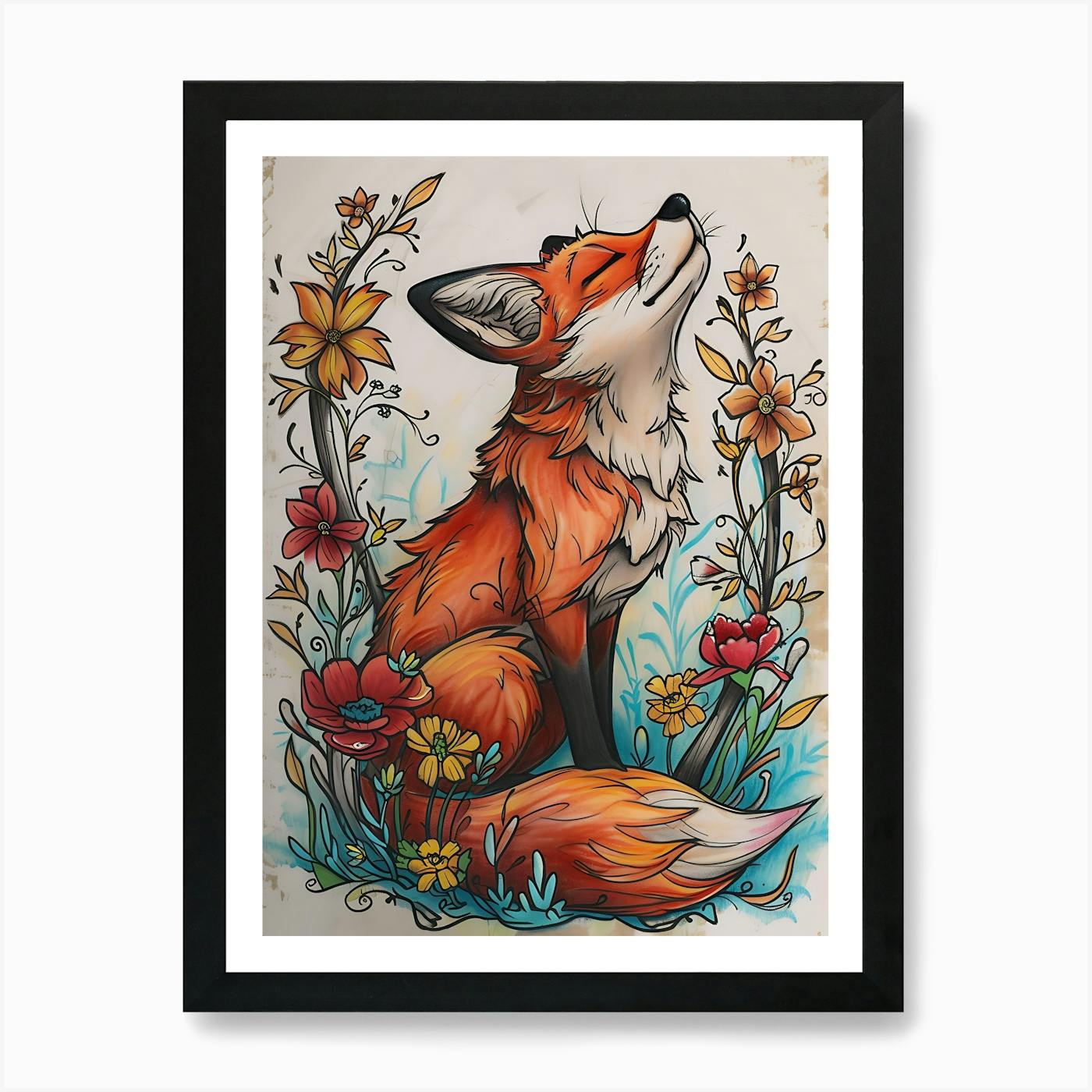 Amazing Red Fox With Flowers 6 Art Print by BestArt - Fy