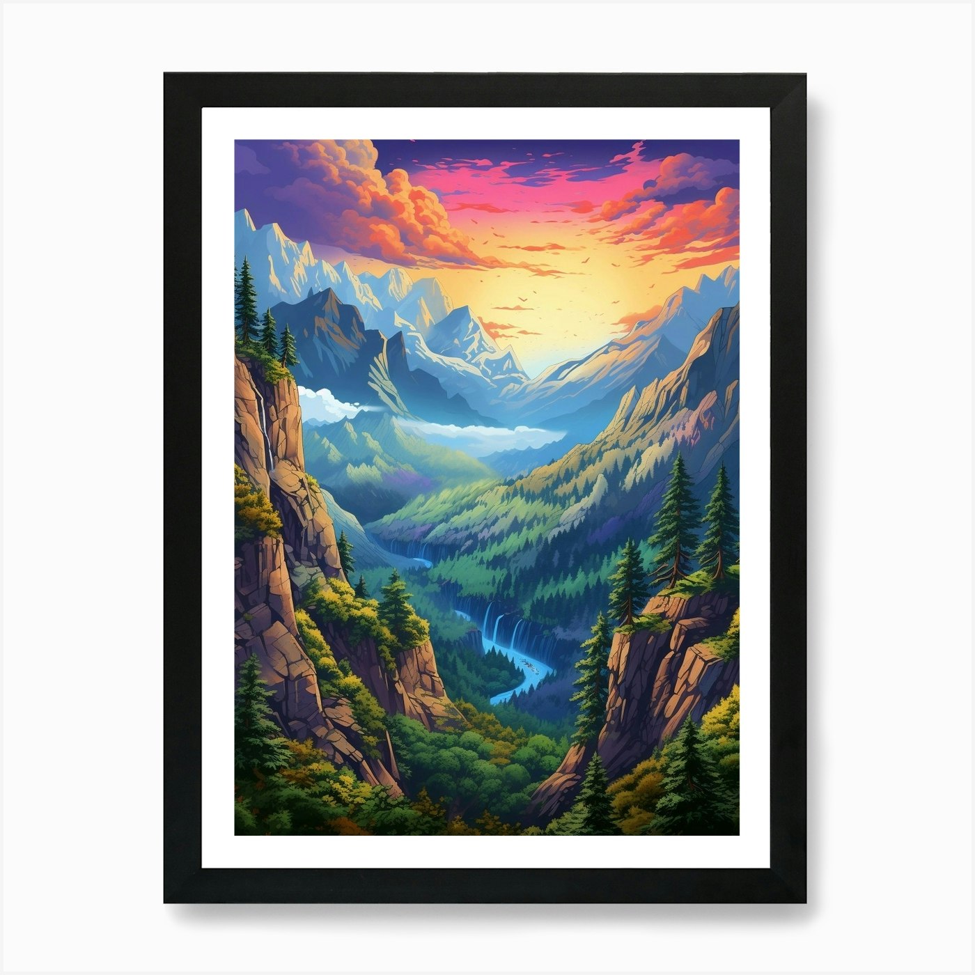 Mountainscape Pixel Art 1 Art Print by PixelPerfect - Fy