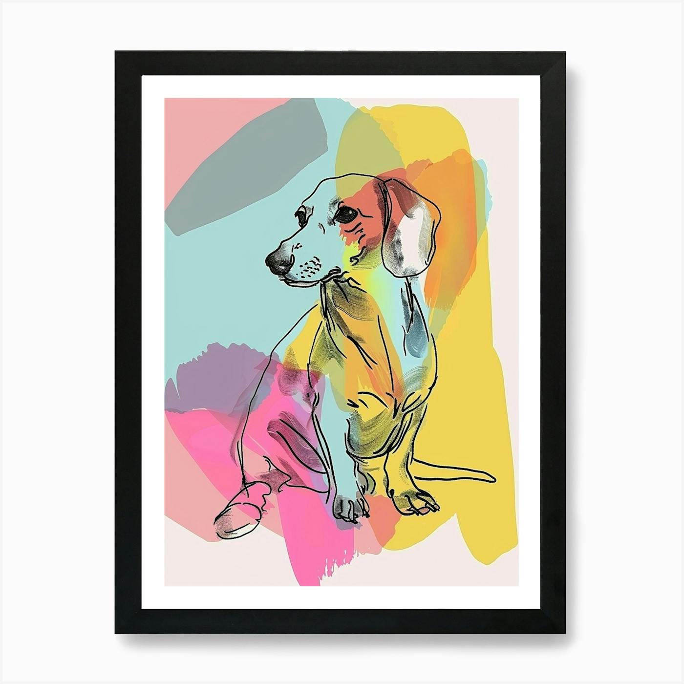 Dachshund Dog Pastel Line Watercolour Illustration 2 Art