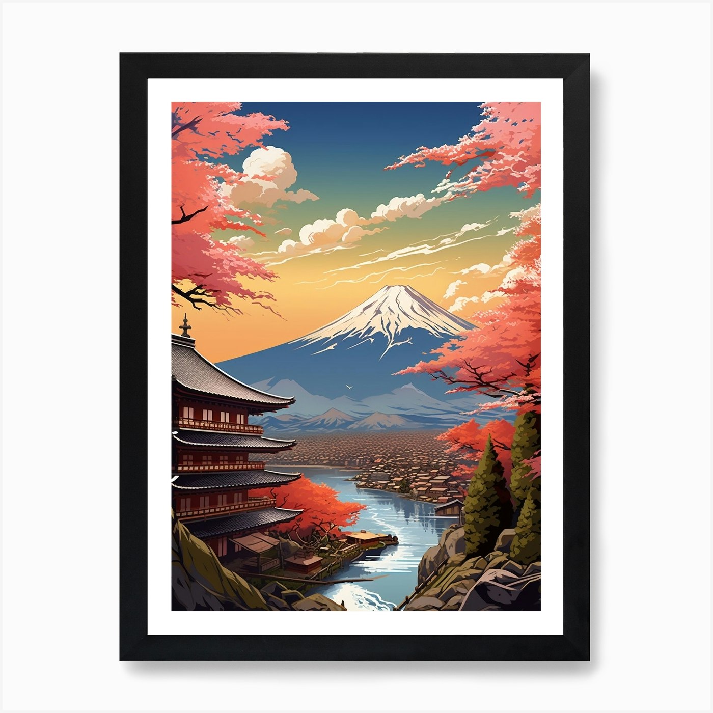 Mountains And Hot Springs Japanese Style Illustration 6 Art Print by ...