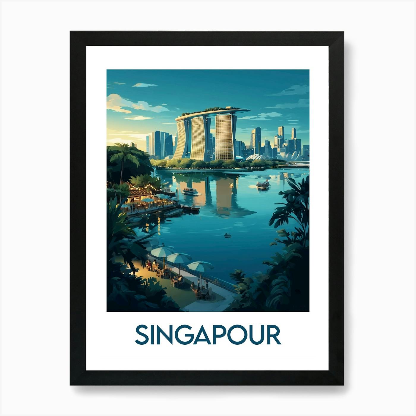 Marina Bay Sands Singapore Summer Travel Illustration Art