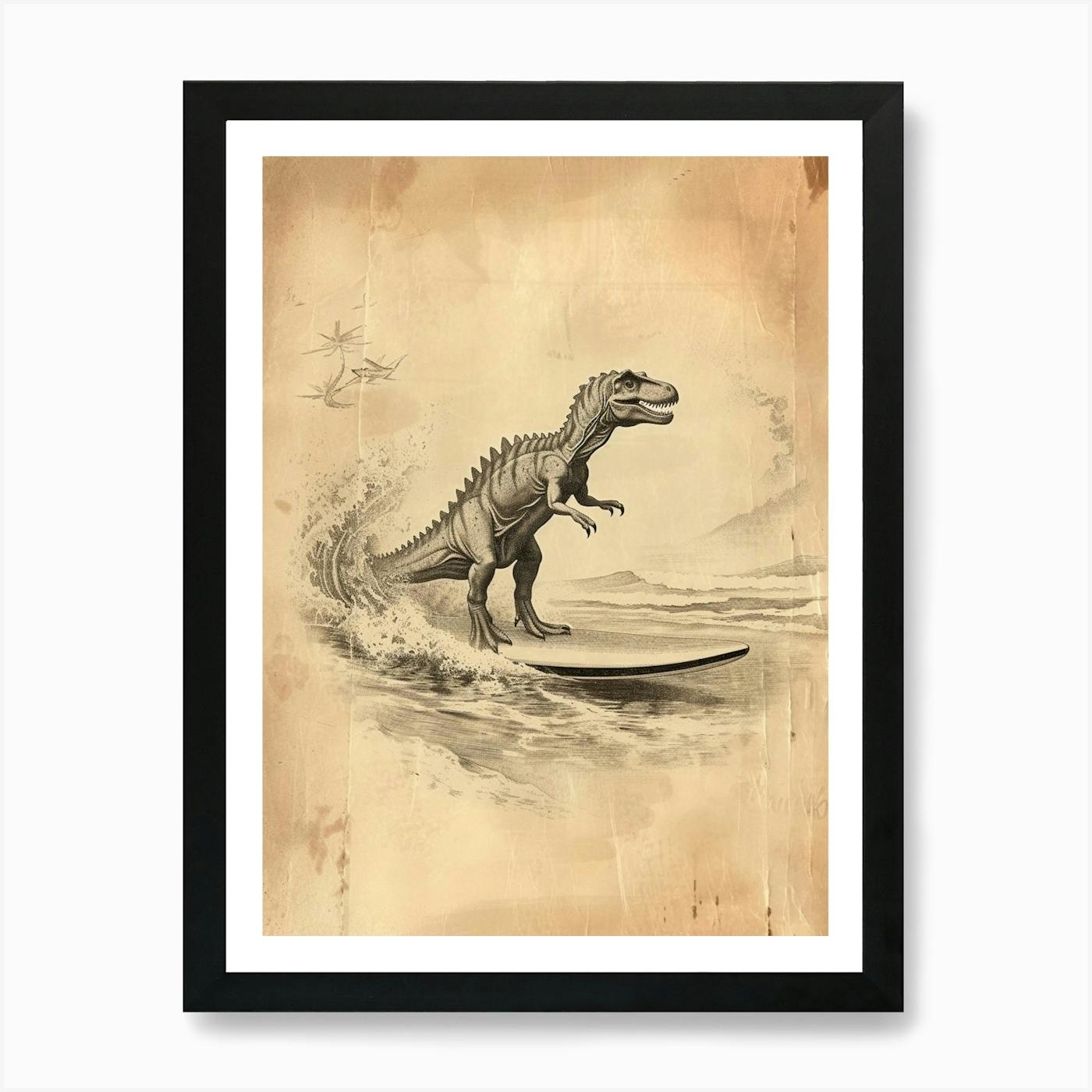 ウルフギャング，サンフランシスコ DINOSAURS ポスター(1983年) Vintage Ankylosaurus Dinosaur On A Surf Board Art Print by