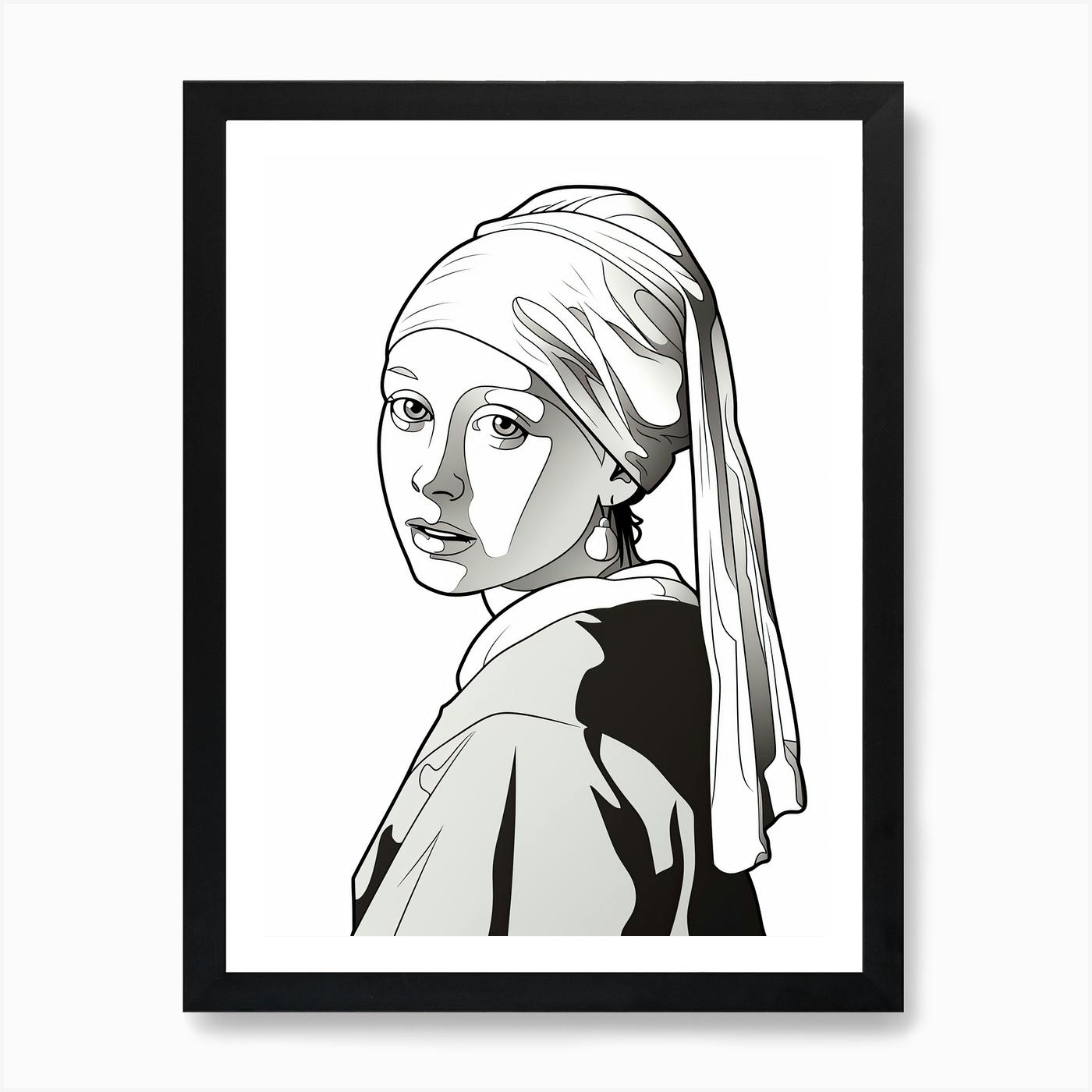 Line Art Inspired By The Girl With A Pearl Earring 4 Art Print by Essence Lines Fy
