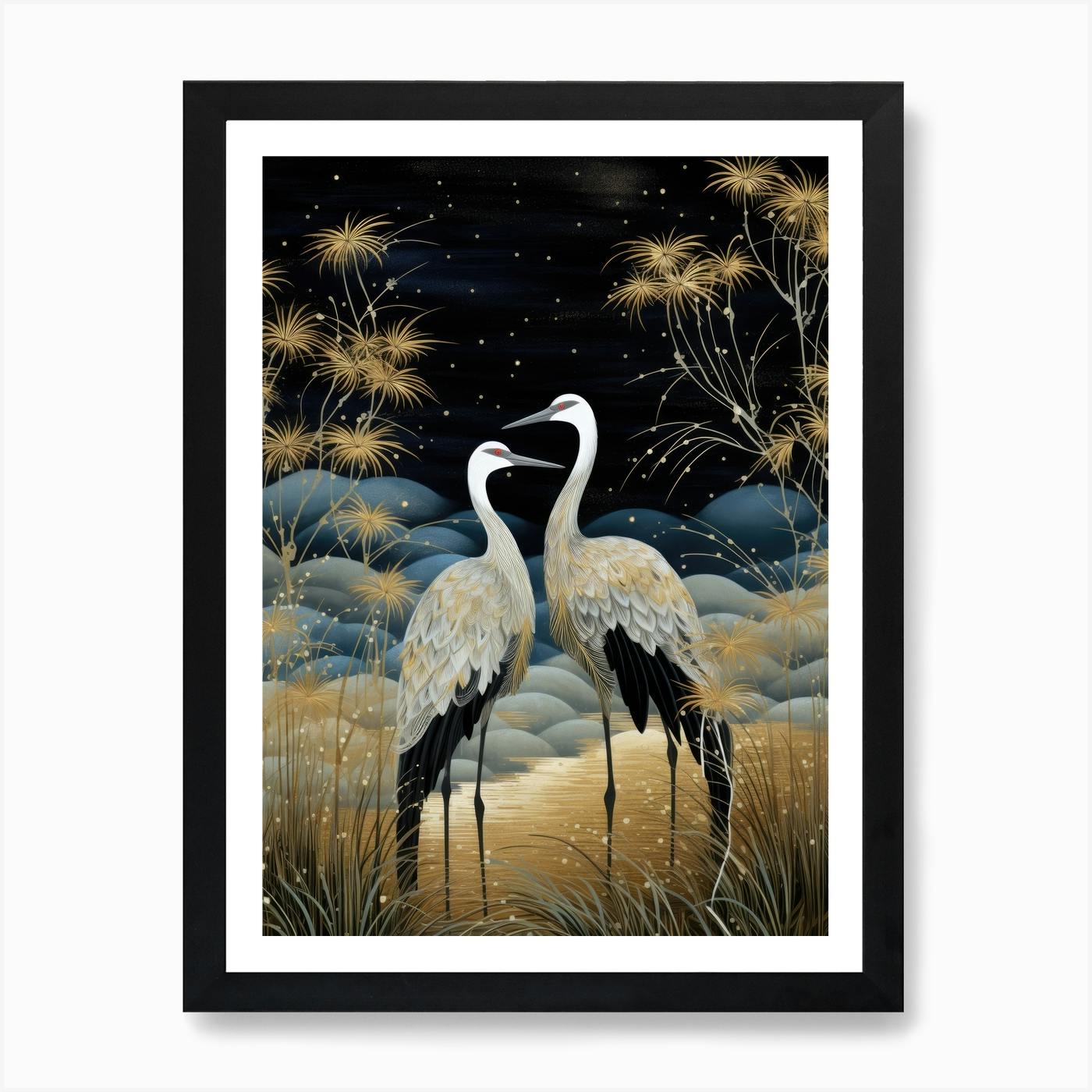 Midnight deals Cranes Poster Painting canvas 12*18inch