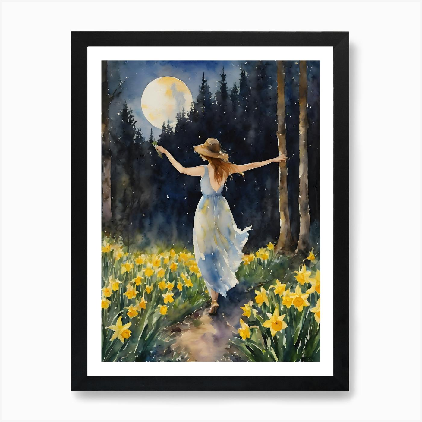 Beautiful popular woman with moon canvas acrylic painting