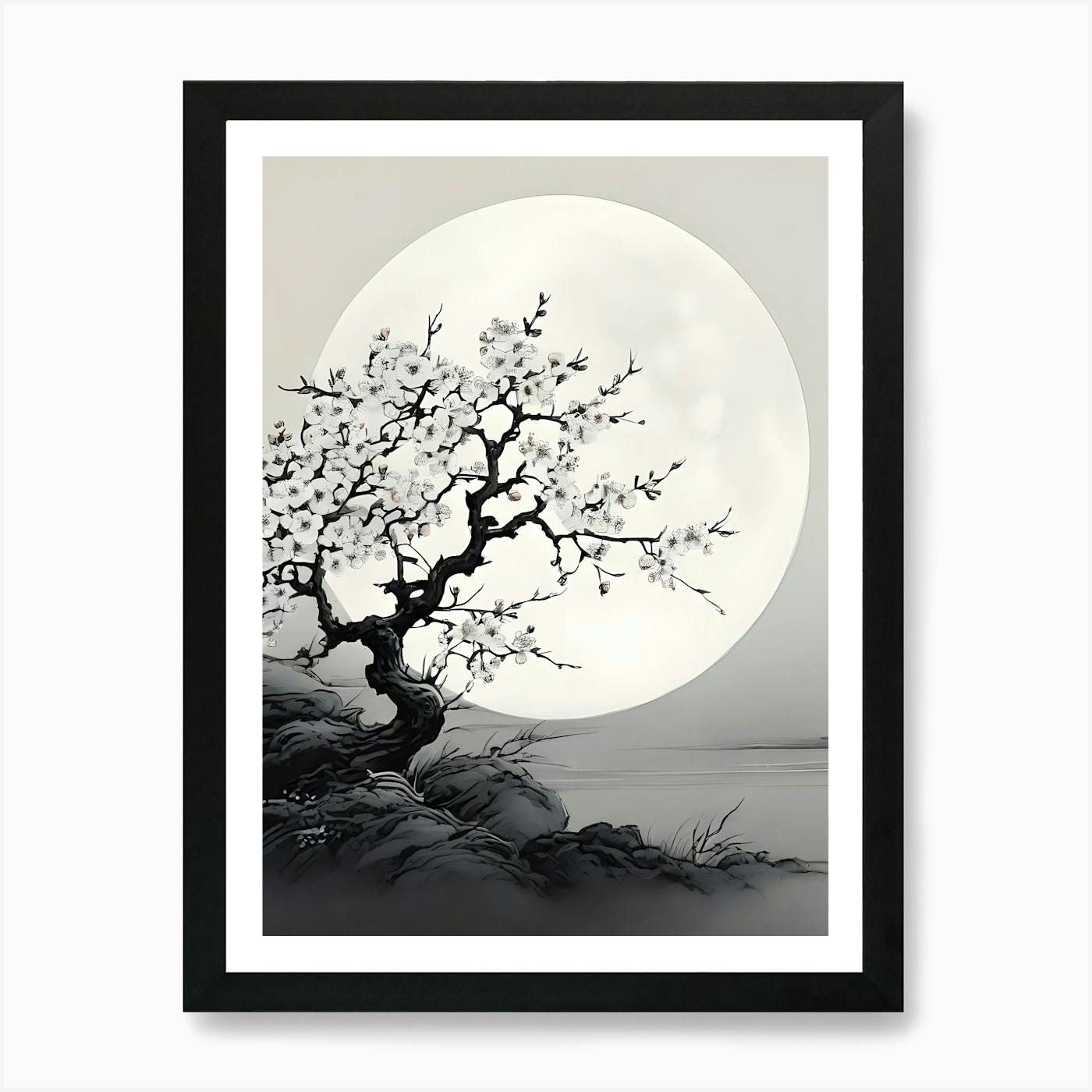 Black And White Yin and Yang 1, Japanese Ukiyo E Style Art