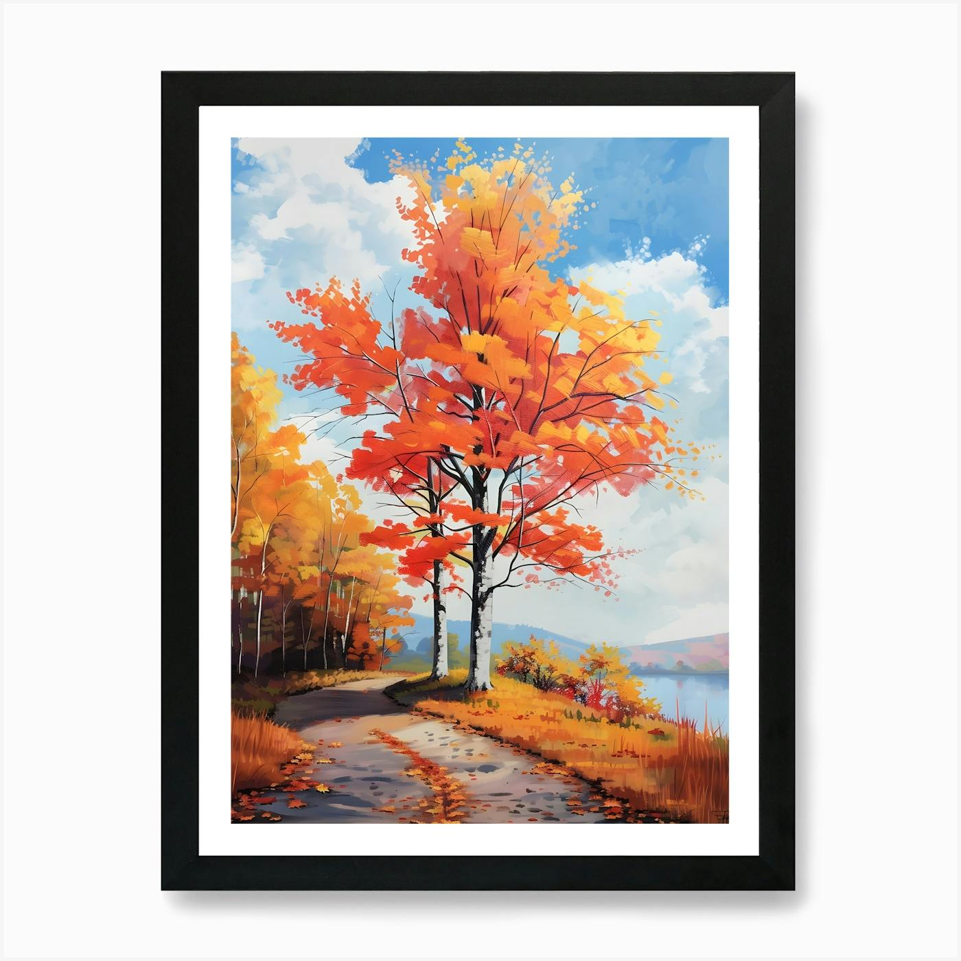 Autumn Tree Art - Cottonwoods stand on river - Golden online Orange Fall colors River art - Giclee Watercolor fine art giclee print 11x14