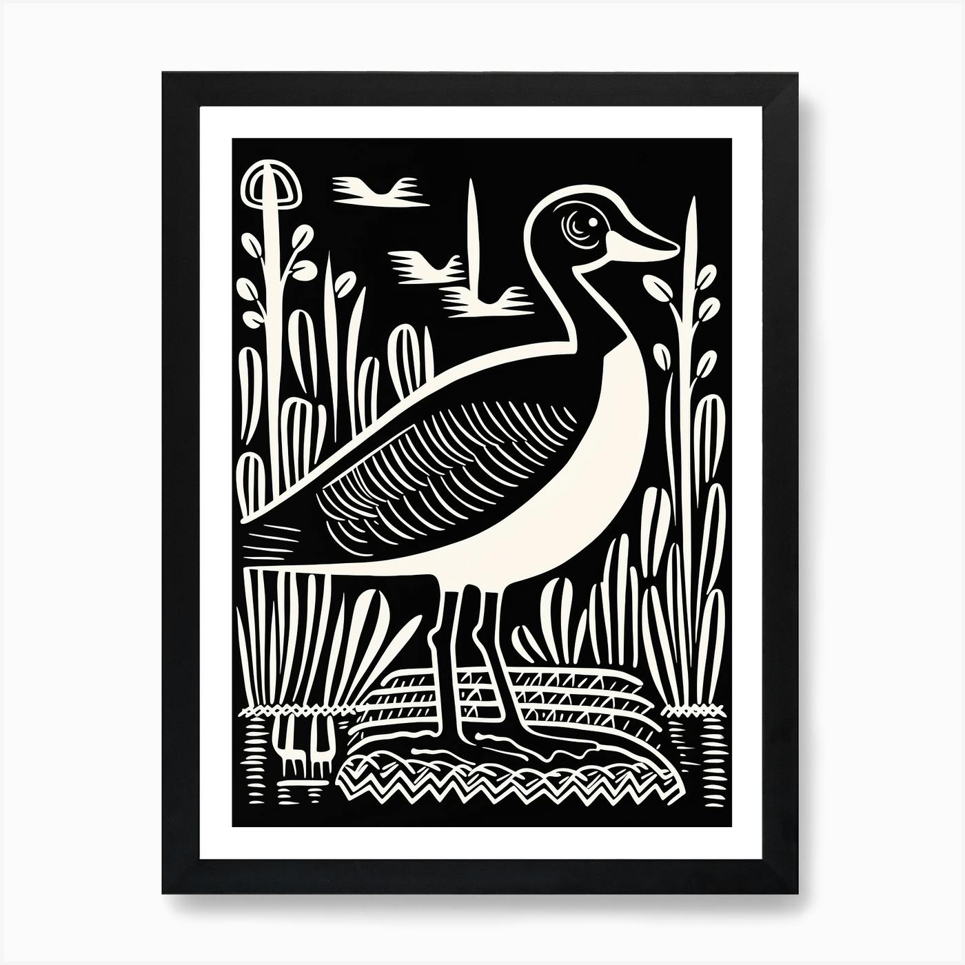 B&W Bird Linocut Goose 3 Art Print by Feathered Muse - Fy